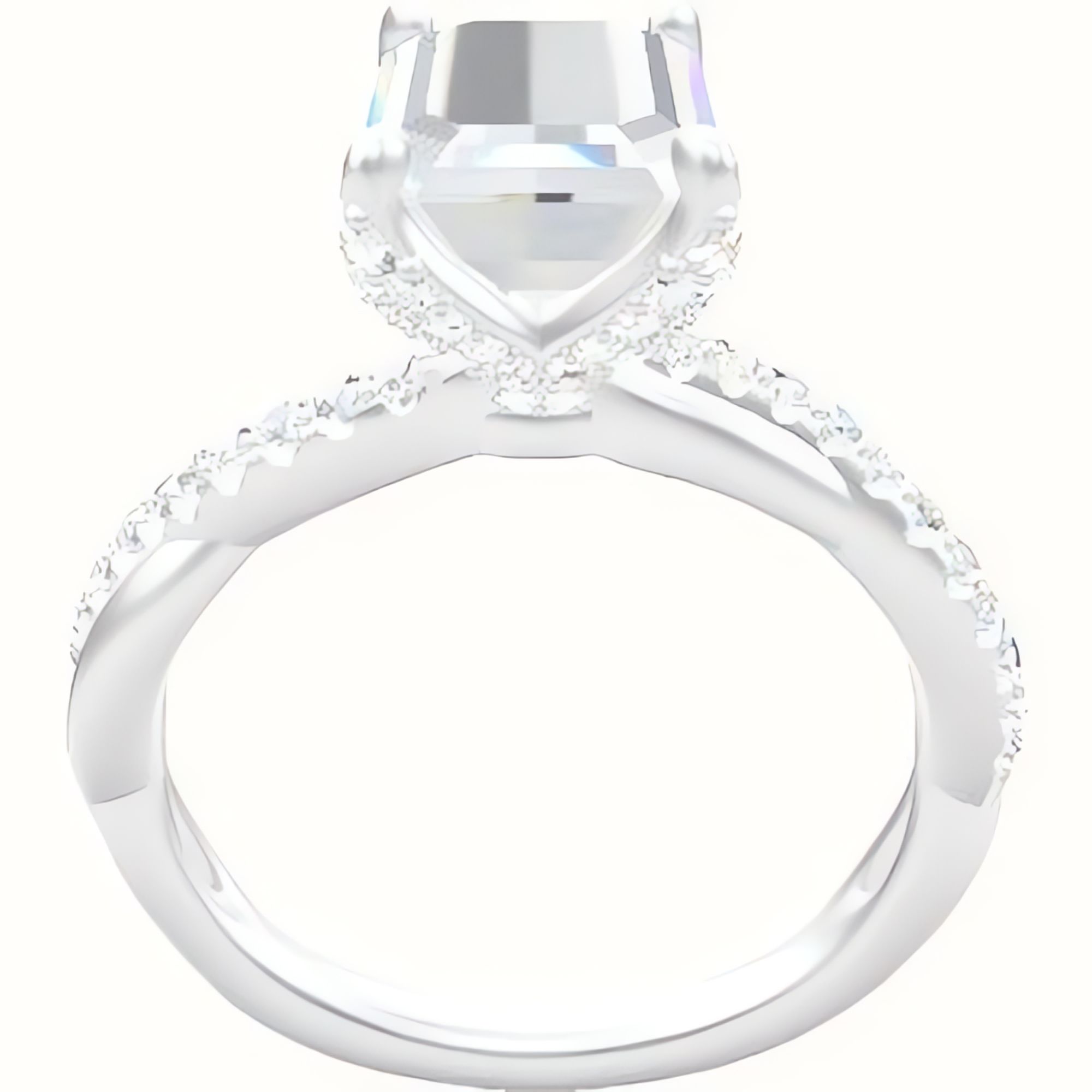 Pave Rope Engagement Ring With Pave Petal Four Prong Head