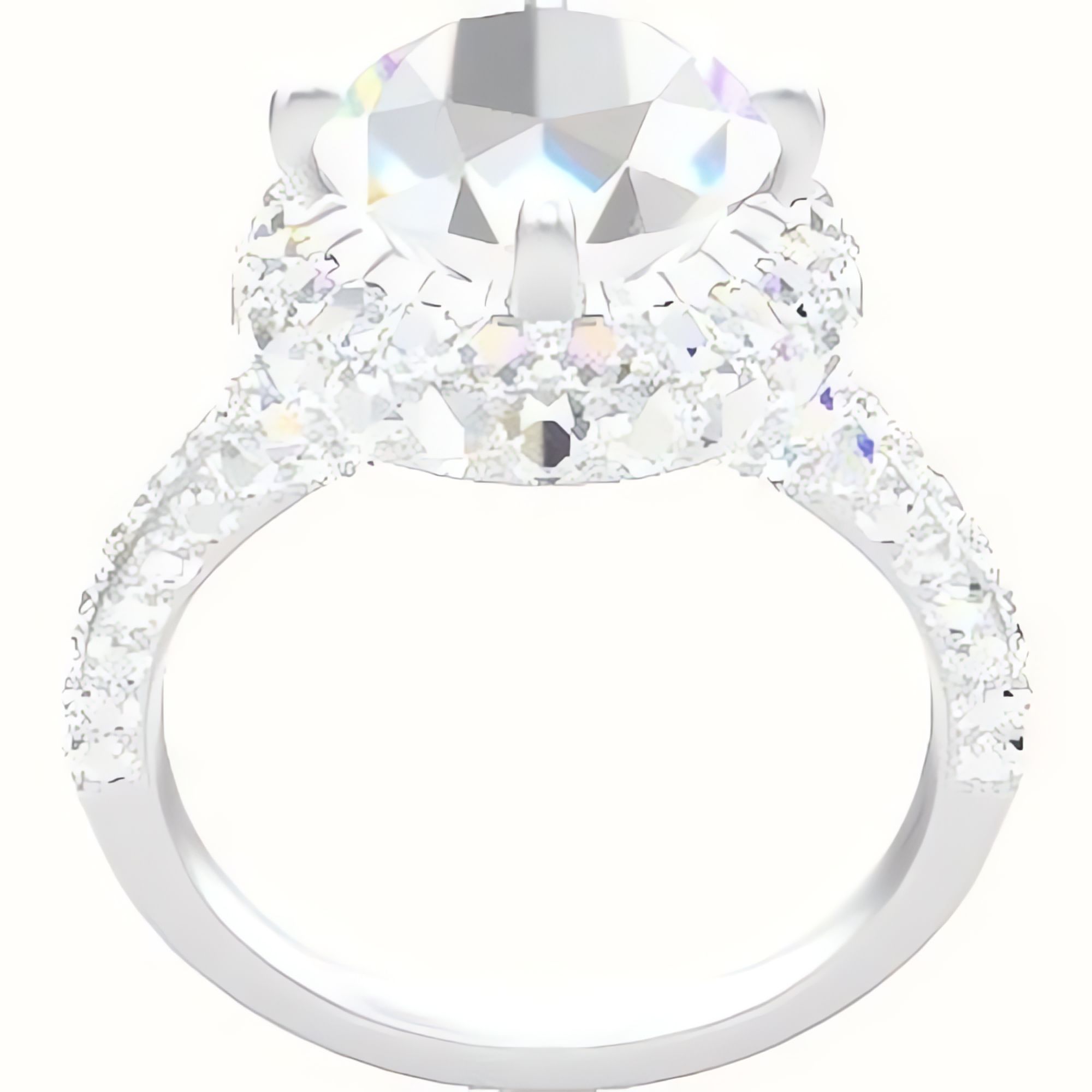 Petite Cathedral Three Row Engagement Ring With Waterfall Halo Head