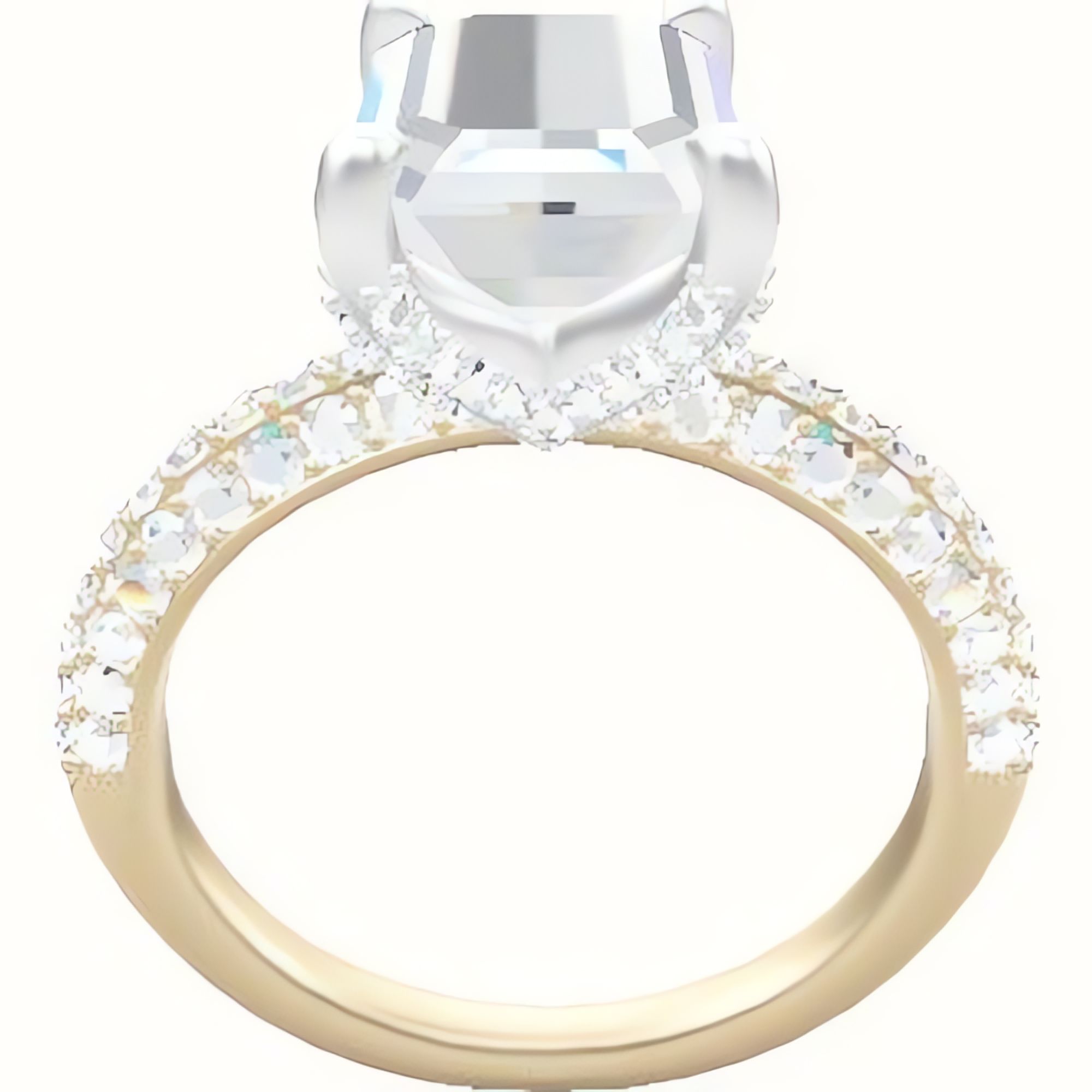 Three Row Pave Engagement Ring With Double Pave V Prong Head