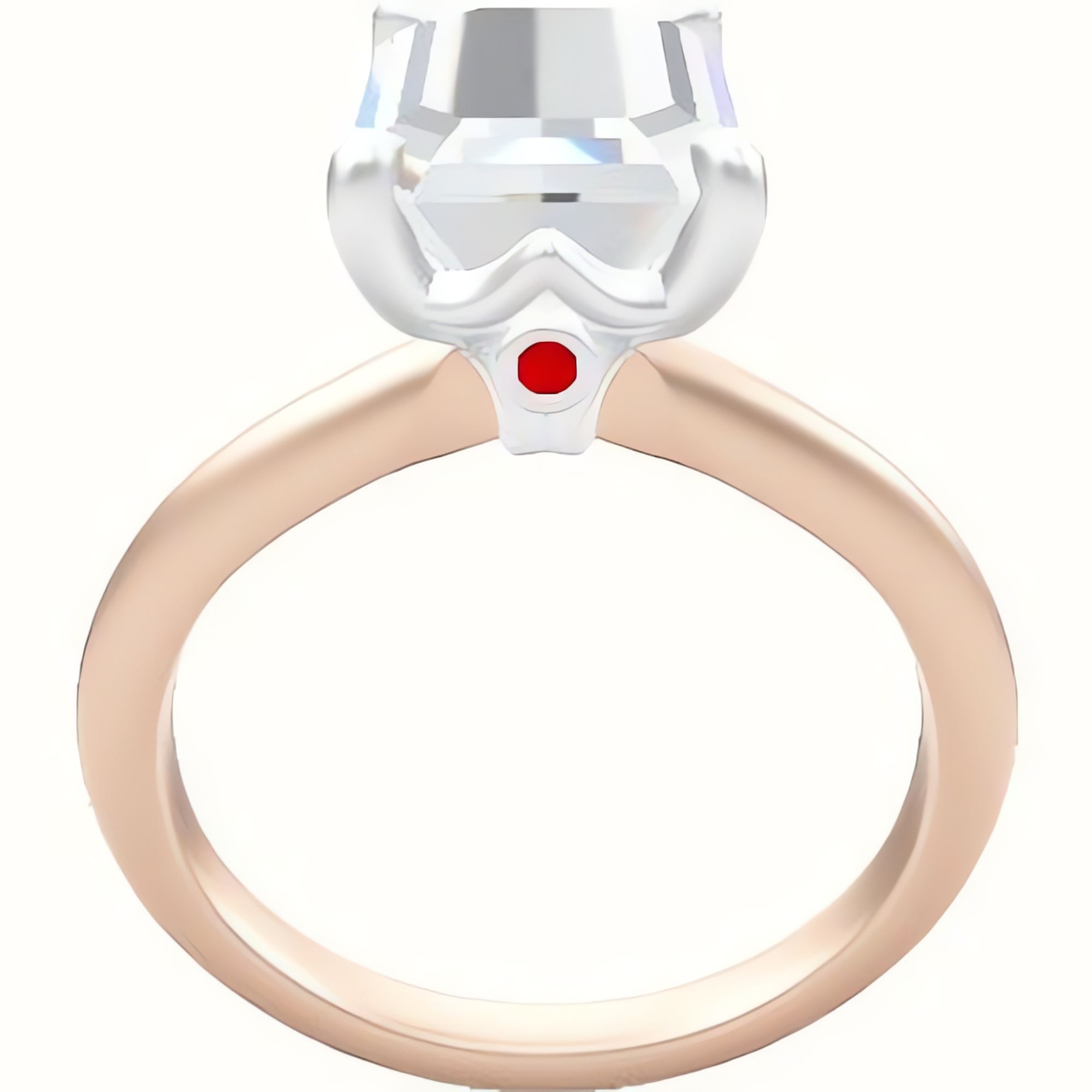 Beveled Solitaire Engagement Ring With Crown Four Prong w. Surprise Diamond Head