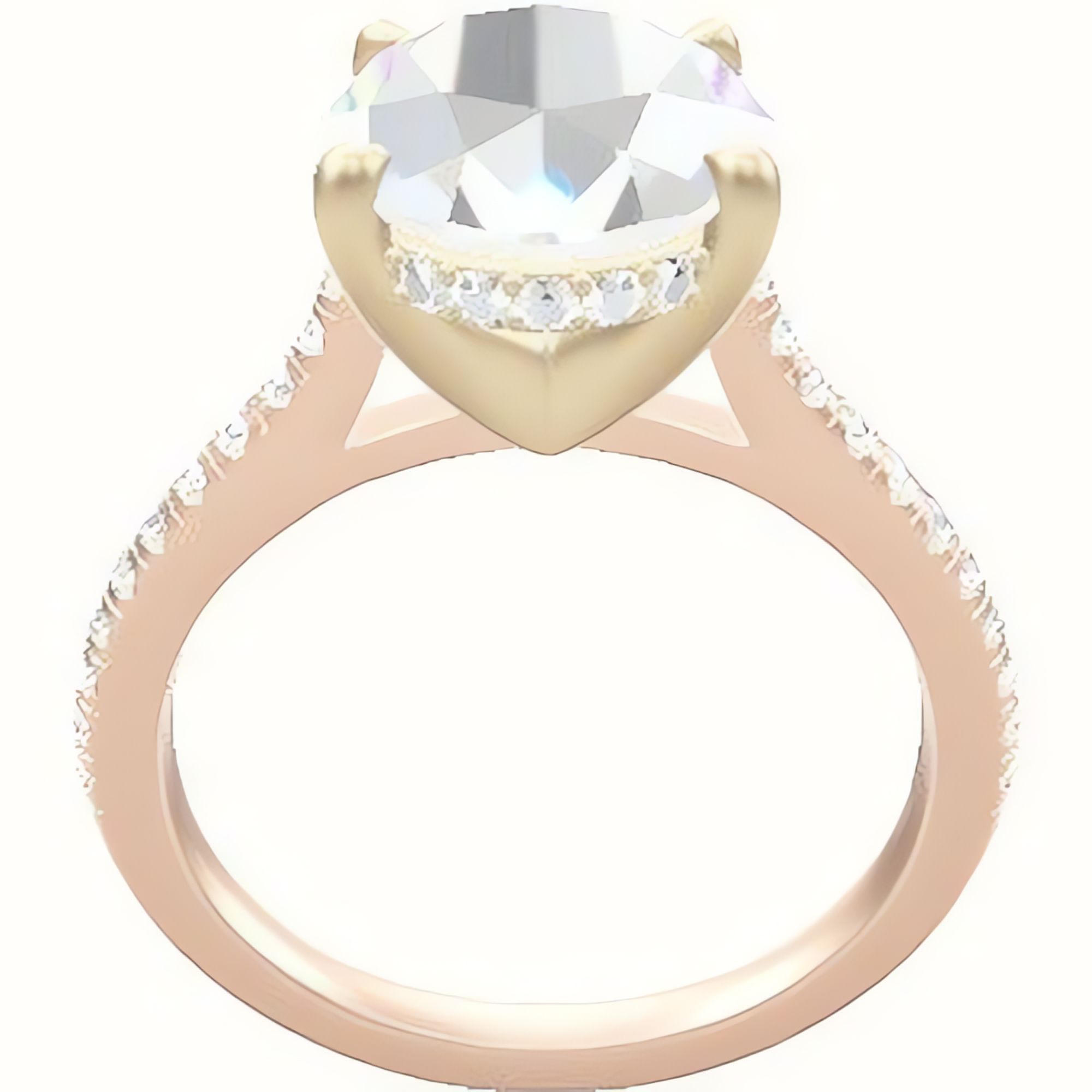 Pave Cathedral Engagement Ring With V Prong with Hidden Halo Head