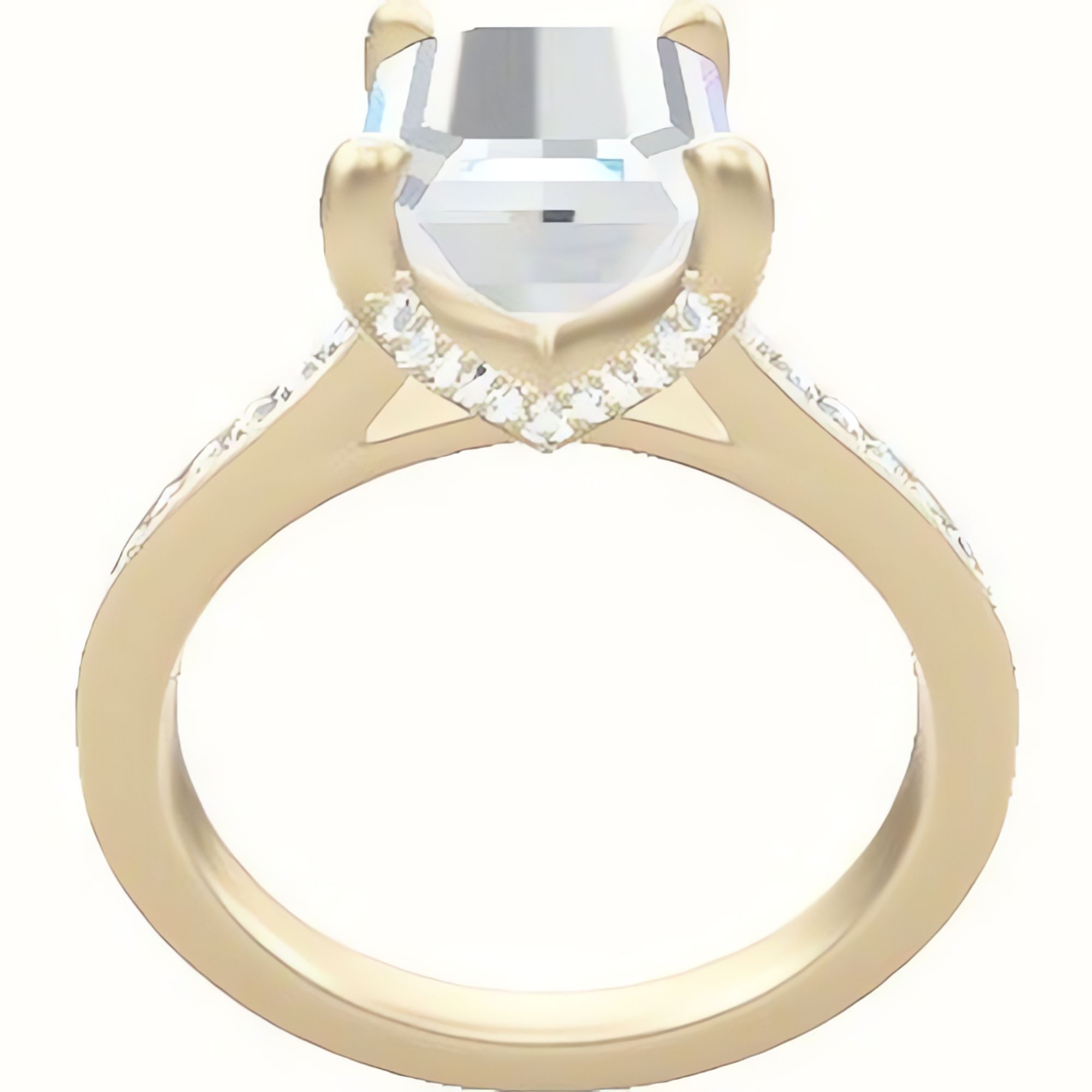 Tapered Channel Set Engagement Ring With Pave V Prong Head