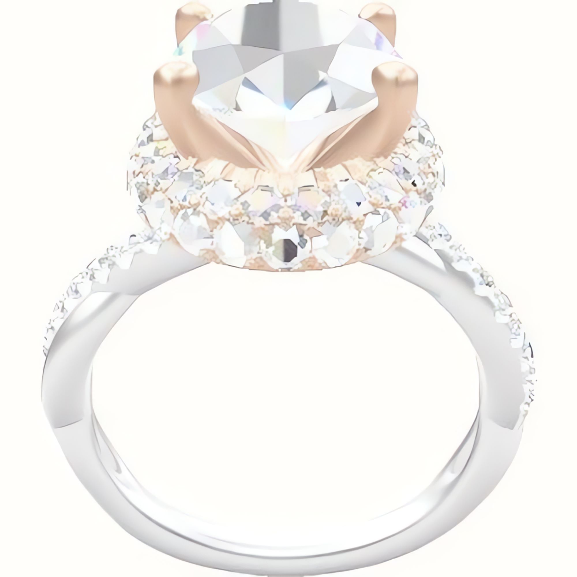 Pave Rope Engagement Ring With High Set Waterfall Halo Head