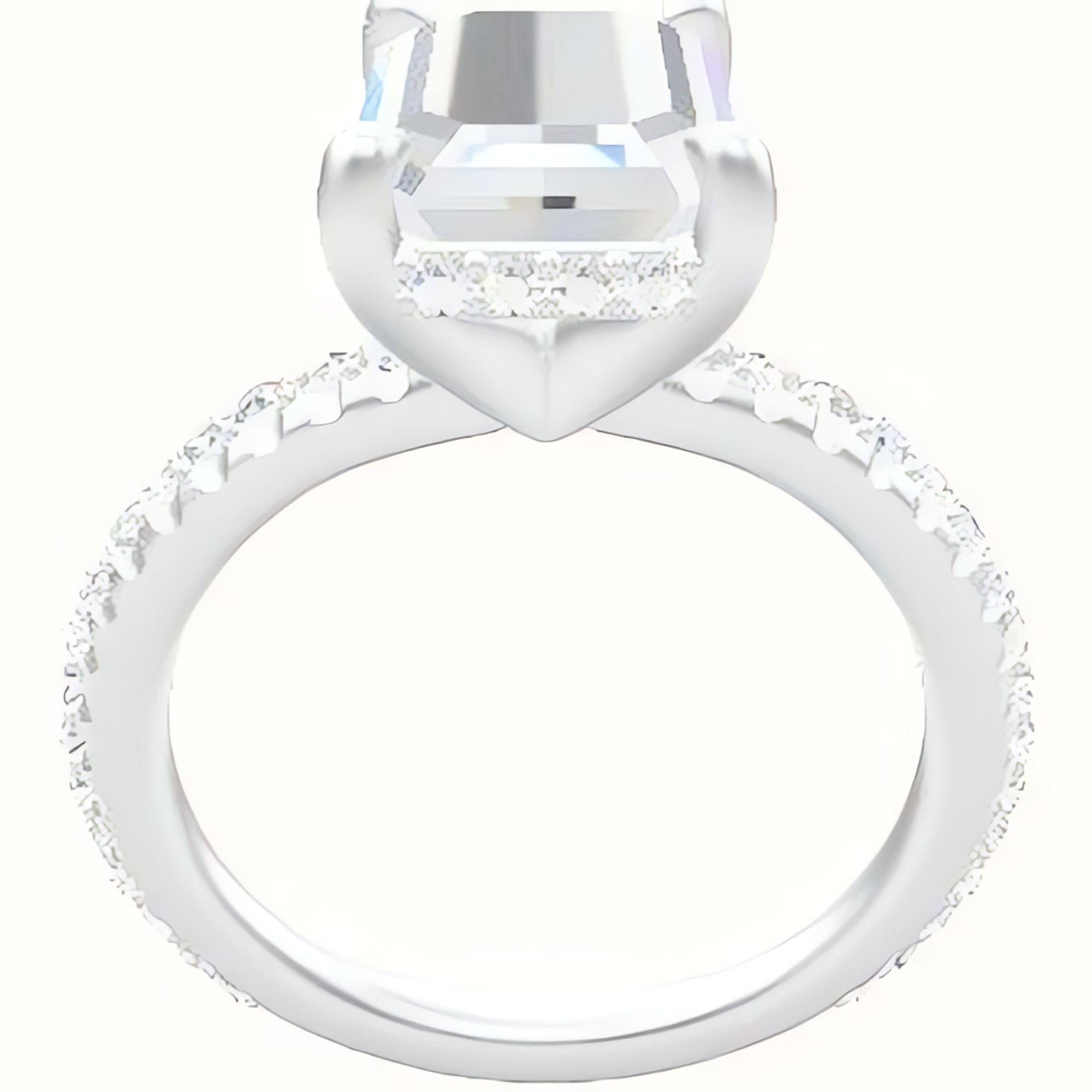 3/4 Pave Engagement Ring With V Prong with Hidden Halo Head