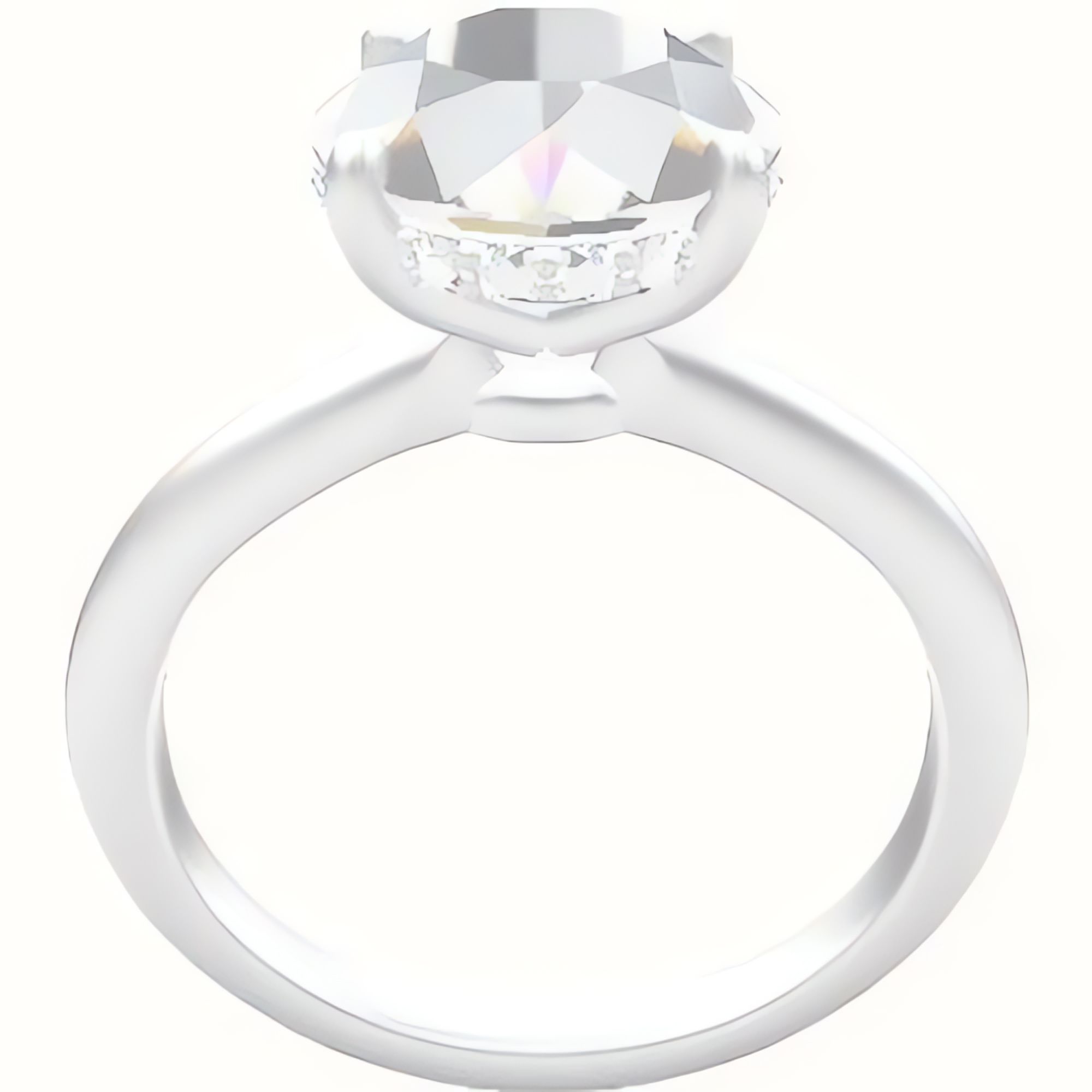 Beveled Solitaire Engagement Ring With Low Set Pave  Hidden Halo Head