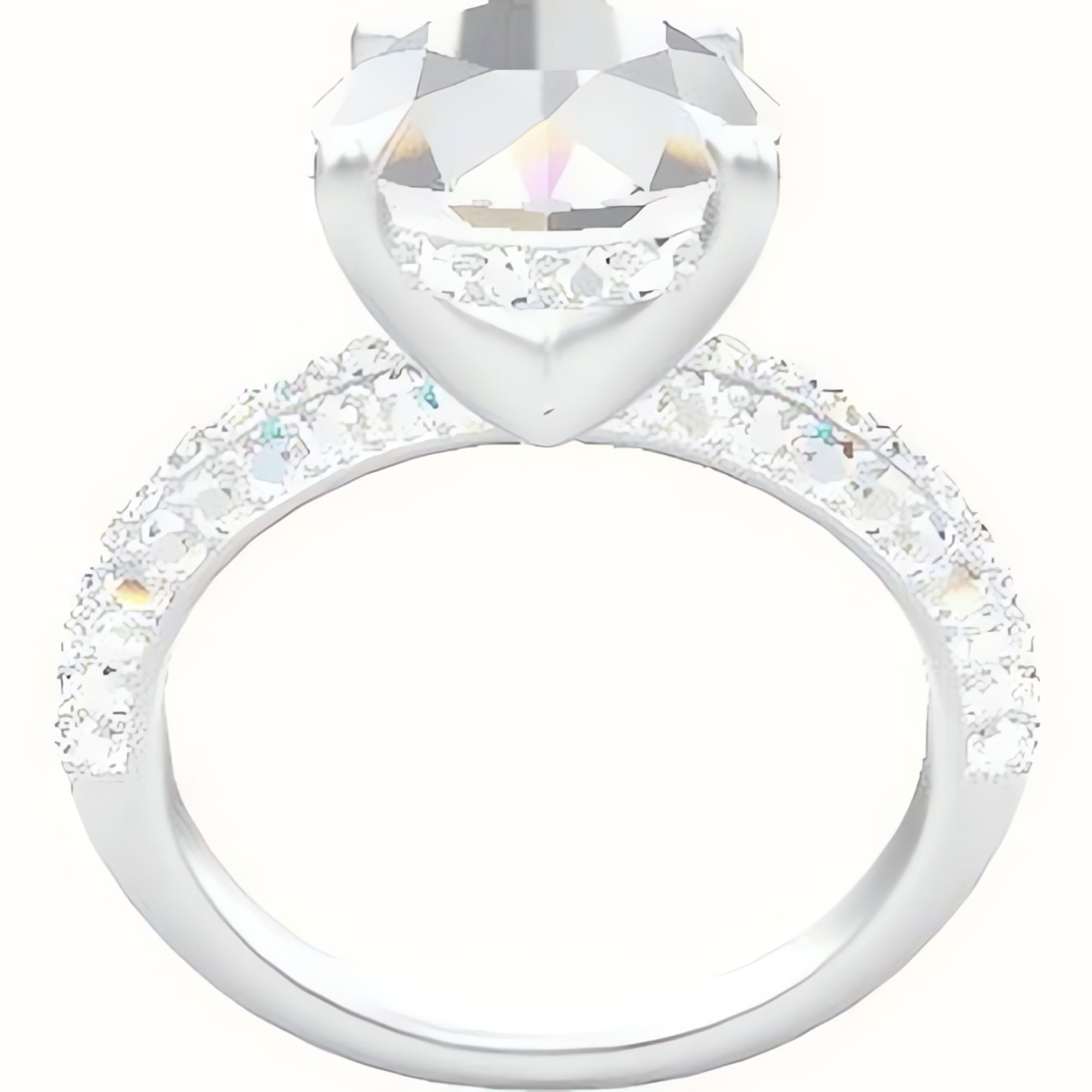 Three Row Pave Engagement Ring With V Prong with Hidden Halo Head