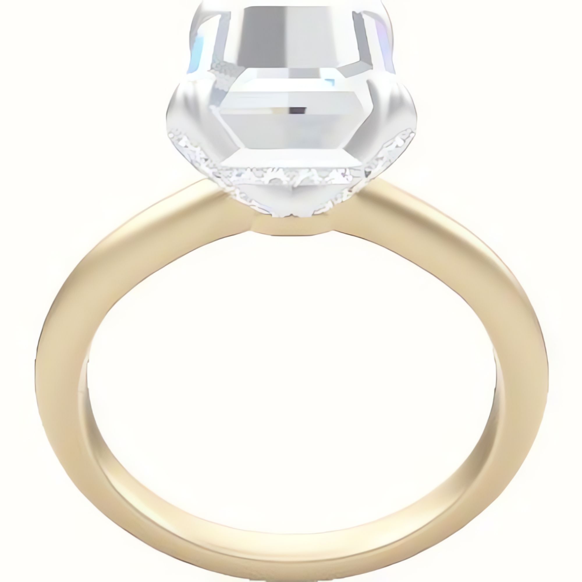 Beveled Solitaire Engagement Ring With Pave Basket Head