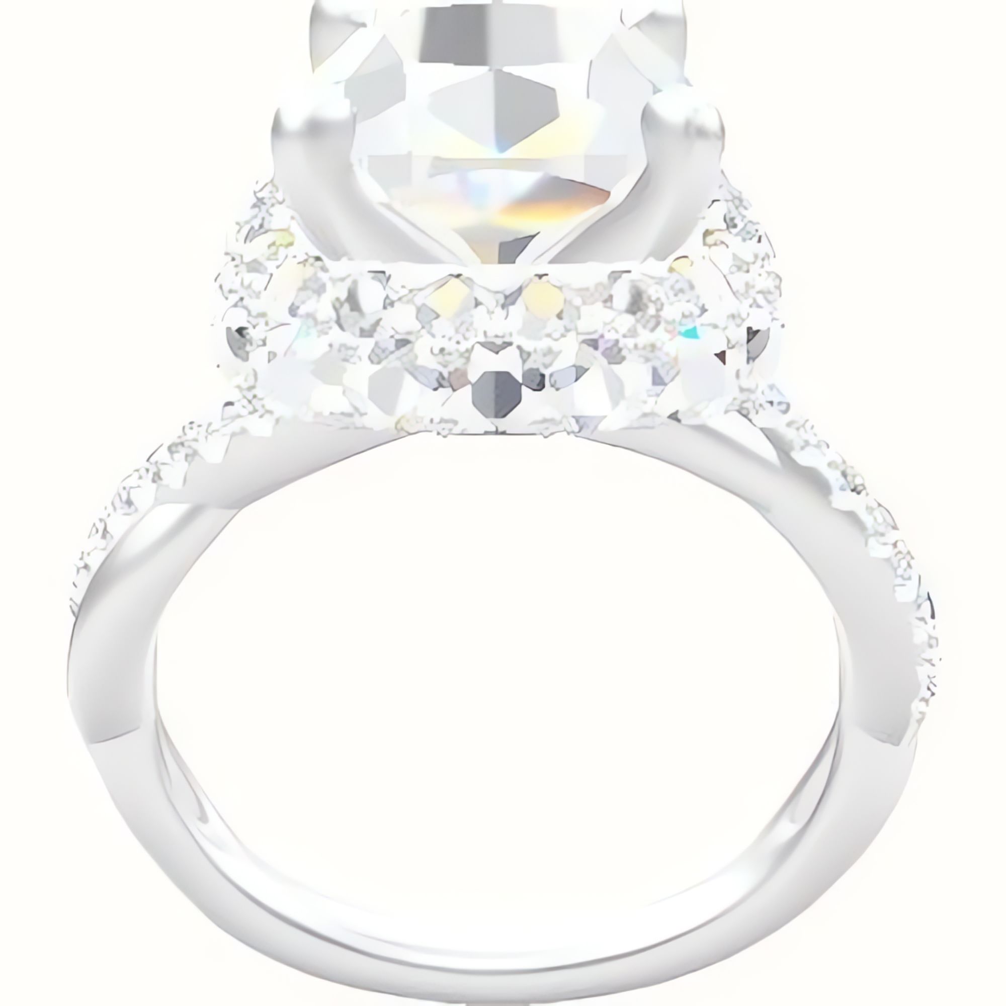 Pave Rope Engagement Ring With High Set Waterfall Halo Head
