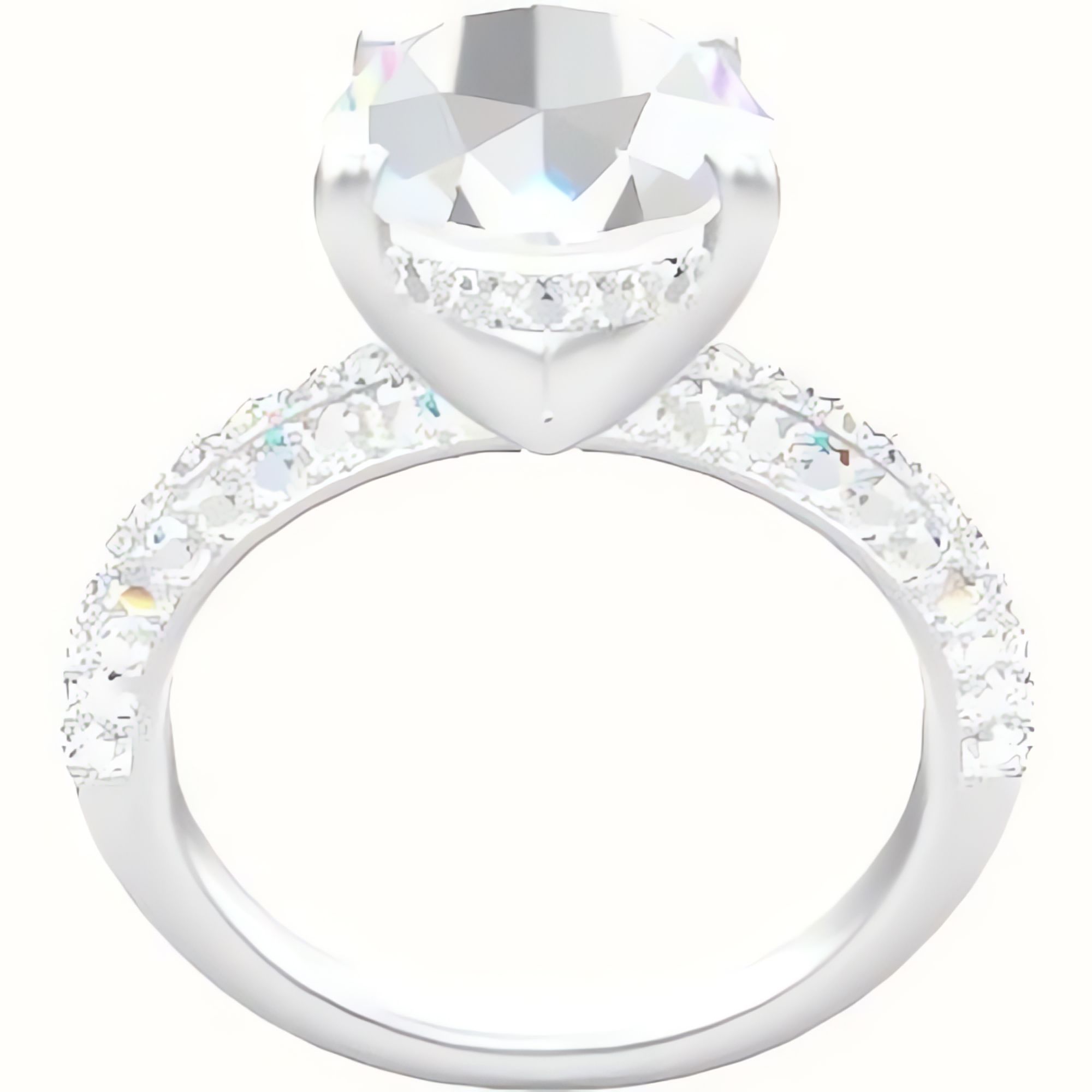 Three Row Pave Engagement Ring With V Prong with Hidden Halo Head