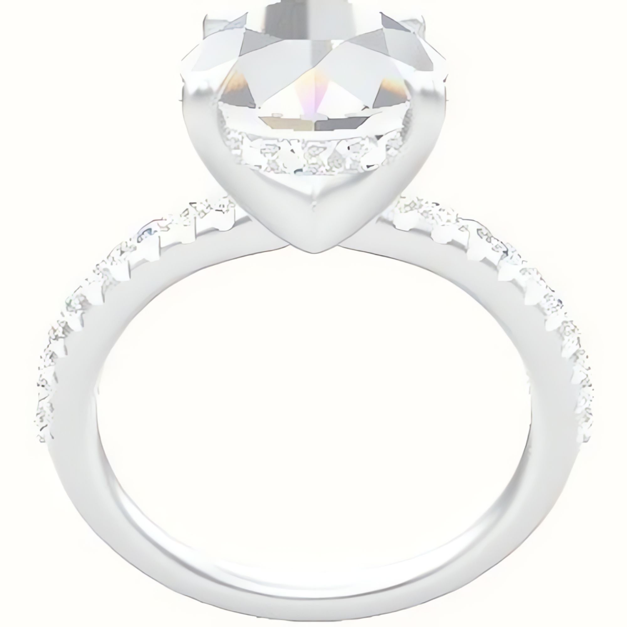 Half Pave Engagement Ring With V Prong with Hidden Halo Head