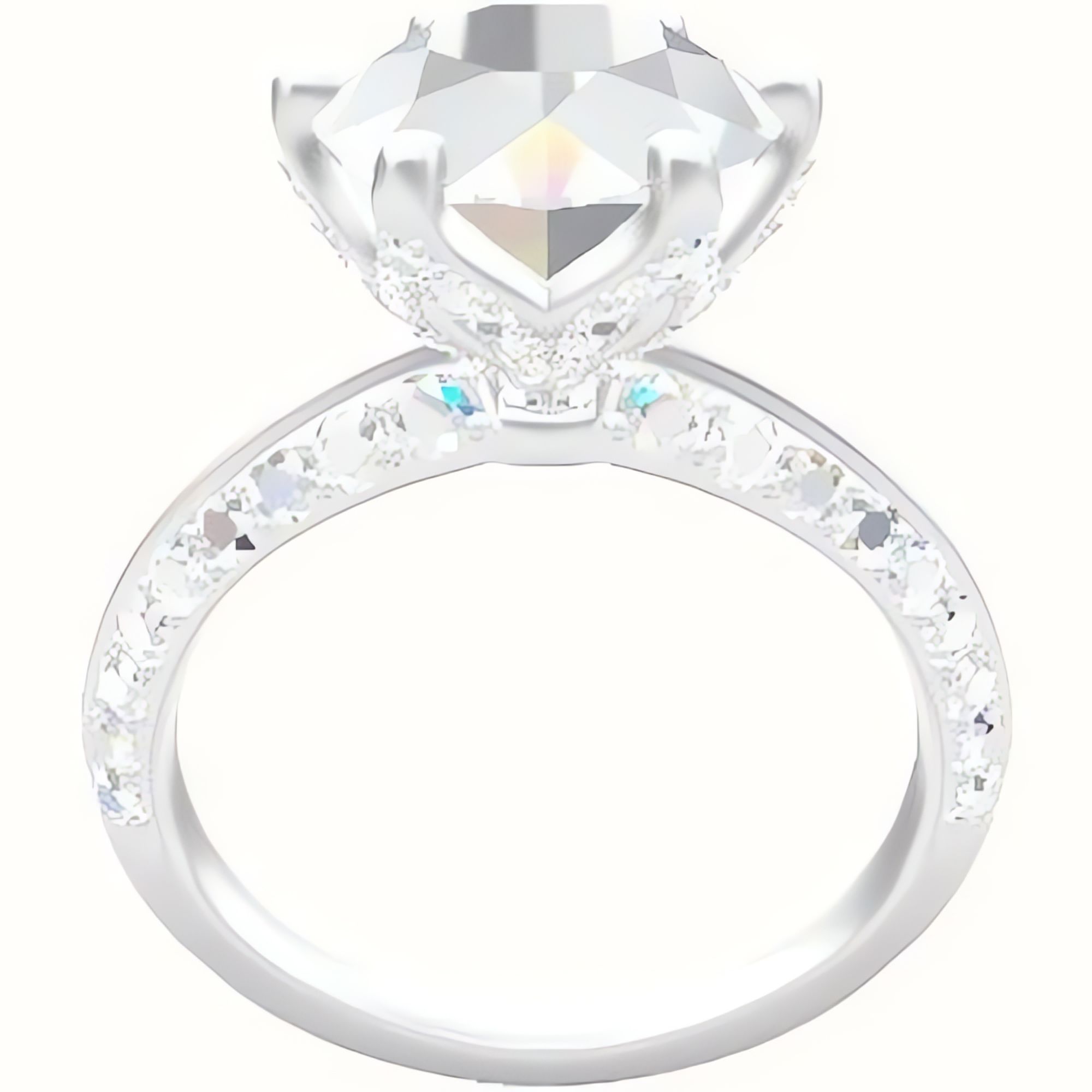 Tapered Knife Edge Double Row Pave Engagement Ring With Pave Petal Six Prong Head
