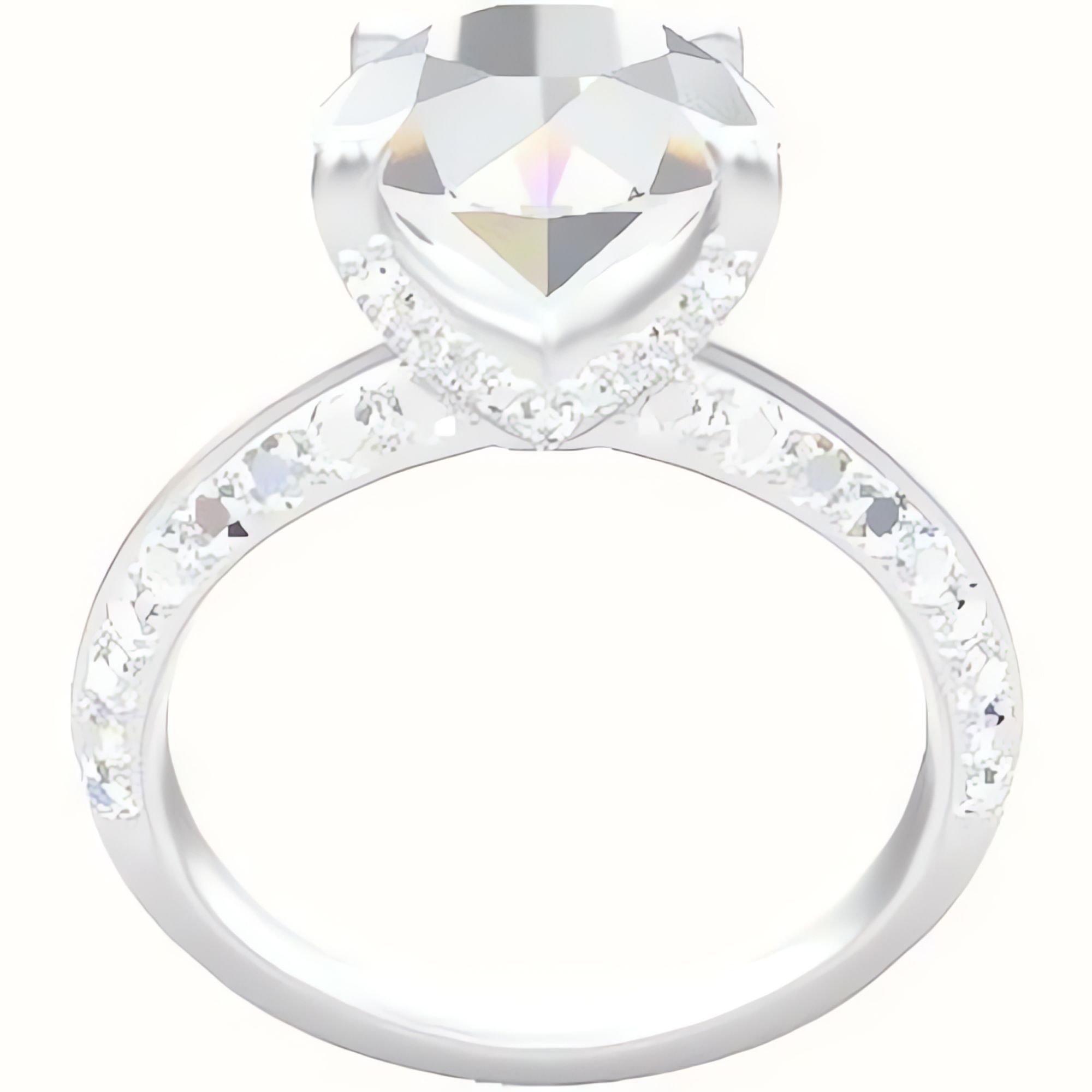 Tapered Knife Edge Double Row Pave Engagement Ring With Pave V Prong Head