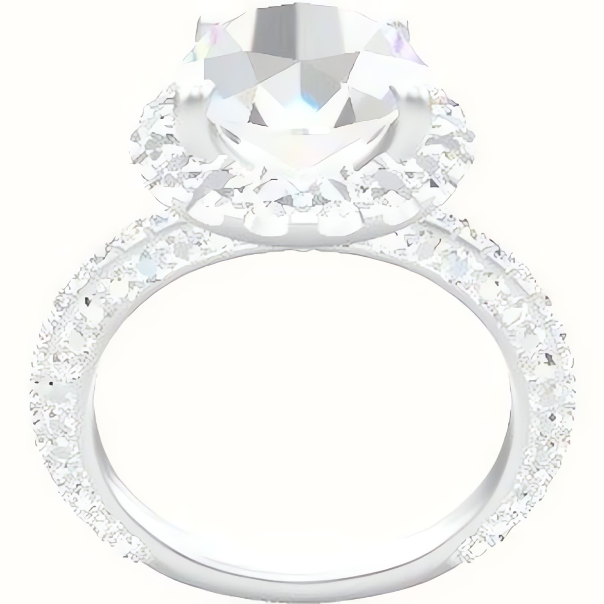 3/4 Three Row Pave Engagement Ring With Halo Head