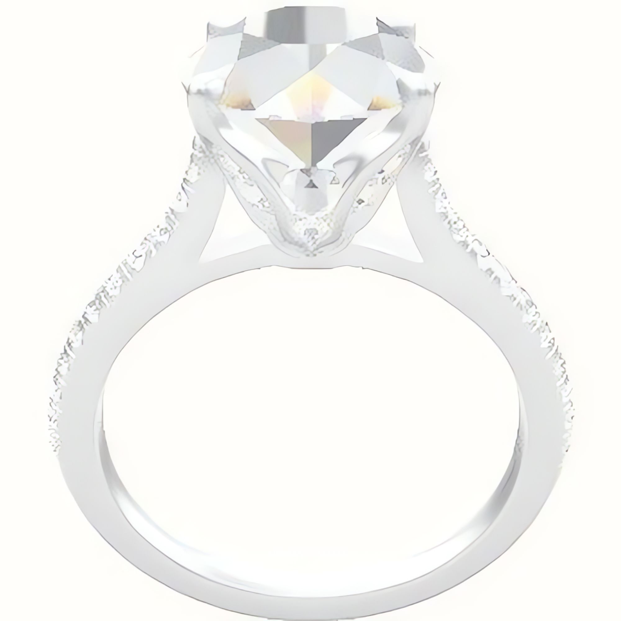 Pave Cathedral Engagement Ring With Pave Tulip Prongs w. Surprise Diamond Head