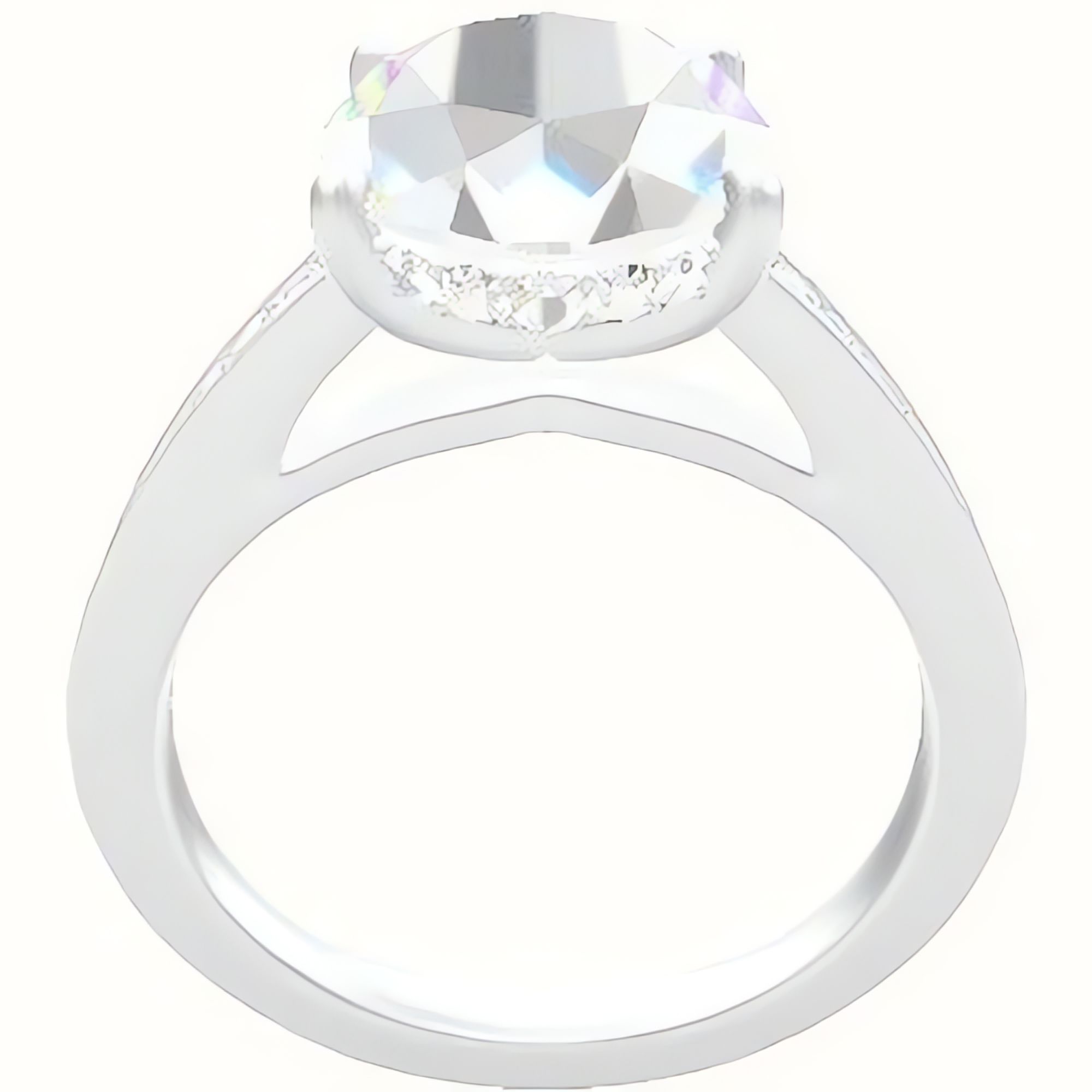 Micropave Cathedral Engagement Ring With Low Set Pave  Hidden Halo Head