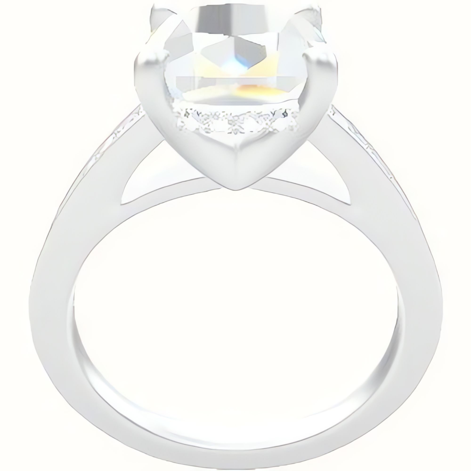 Micropave Cathedral Engagement Ring With V Prong with Hidden Halo Head