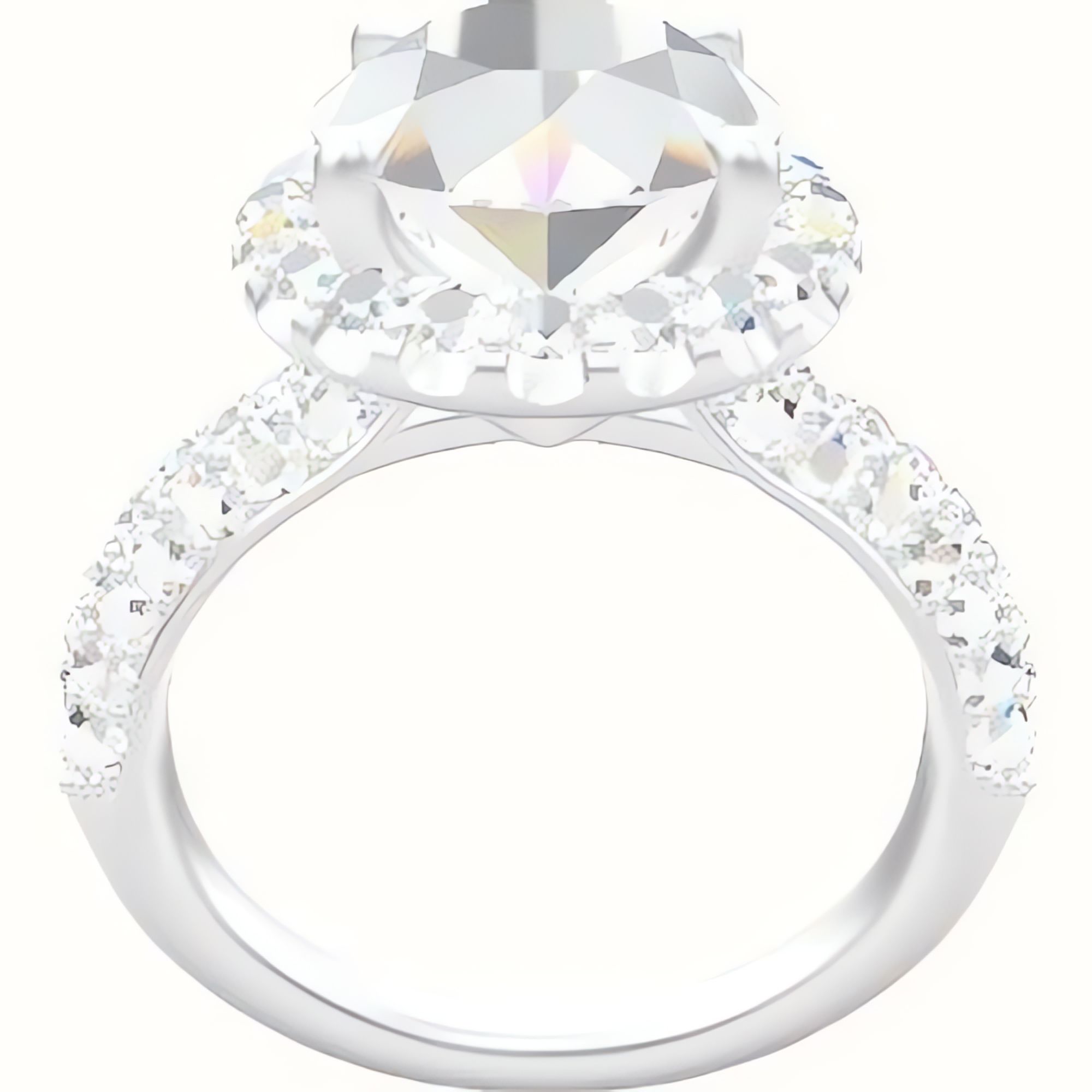 Cathedral Three Row Pave Engagement Ring With Halo Head