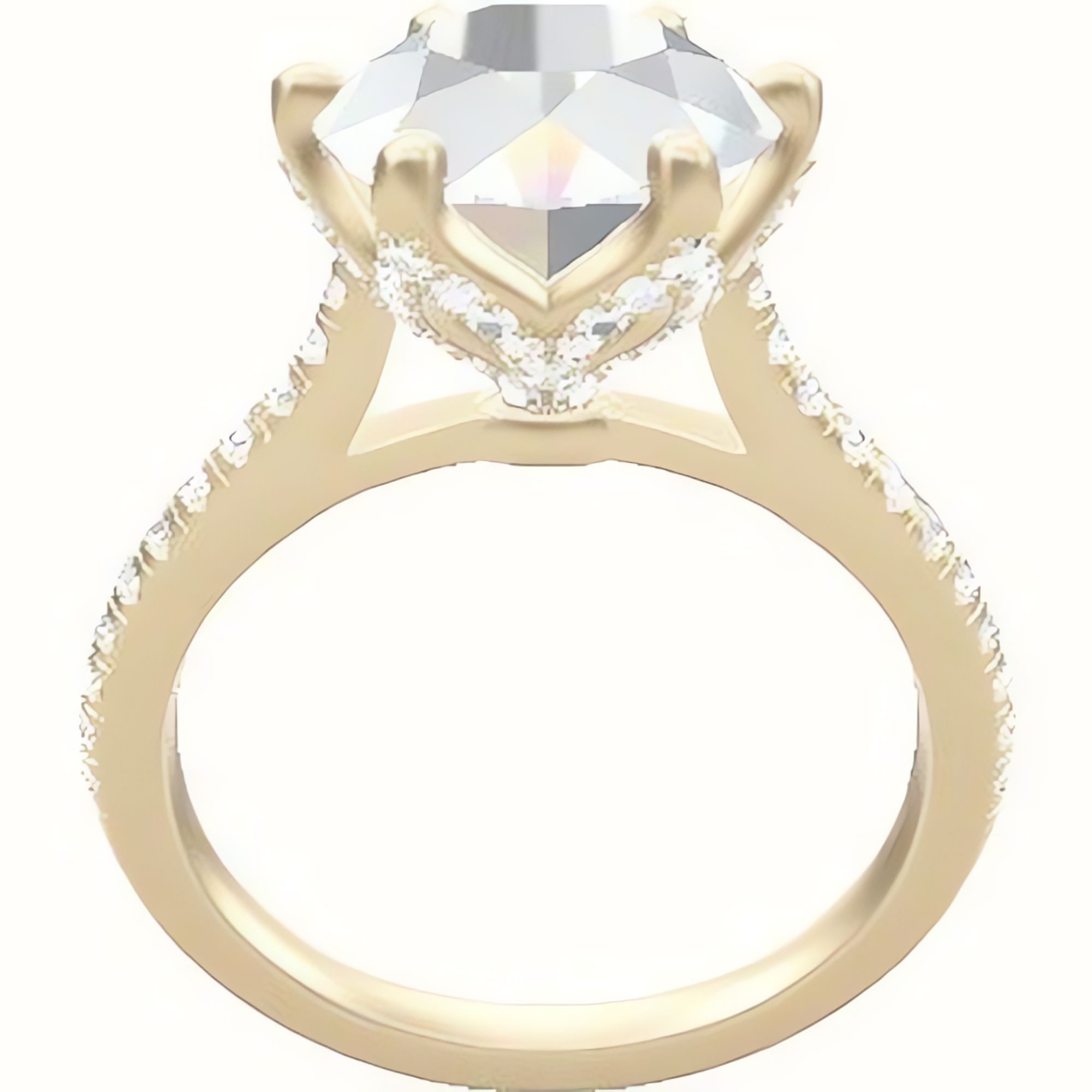 Pave Cathedral Engagement Ring With Pave Petal Six Prong Head