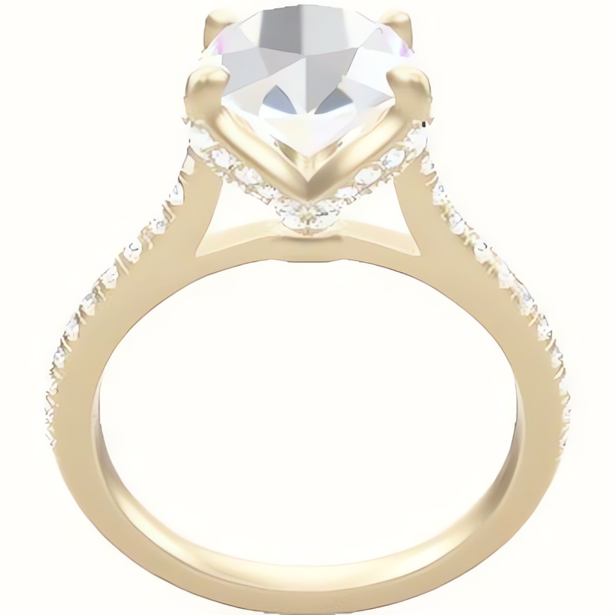 Pave Cathedral Engagement Ring With Pave Petal Four Prong Head