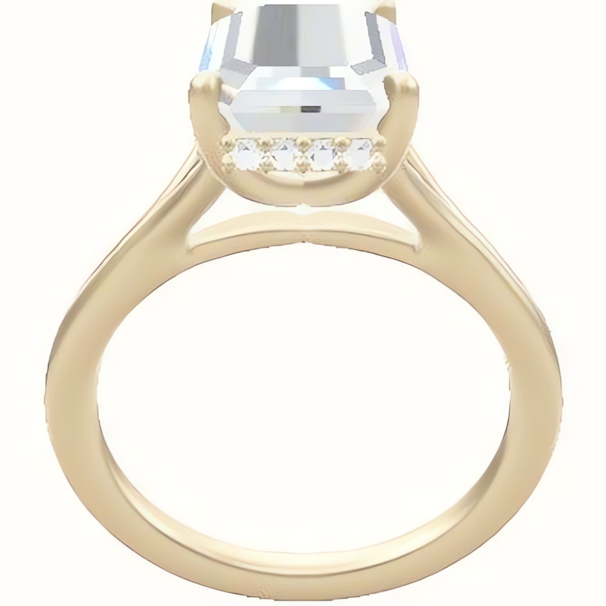 Split Cathedral Engagement Ring With Low Set Pave  Hidden Halo Head