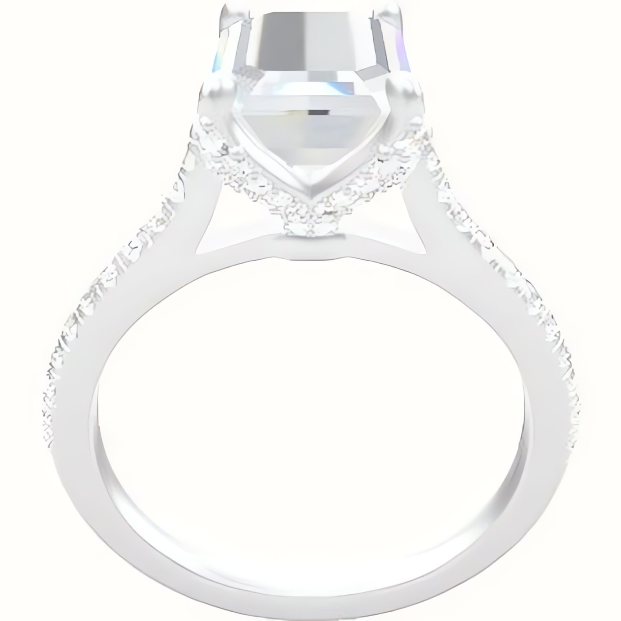 Pave Cathedral Engagement Ring With Pave Petal Four Prong Head