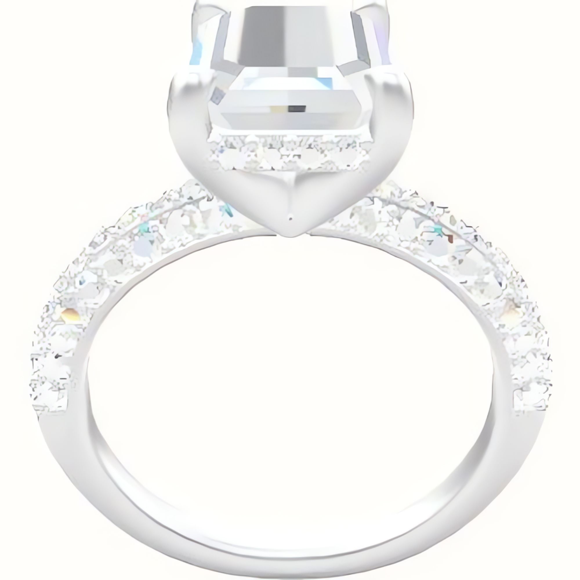 Three Row Pave Engagement Ring With V Prong with Hidden Halo Head