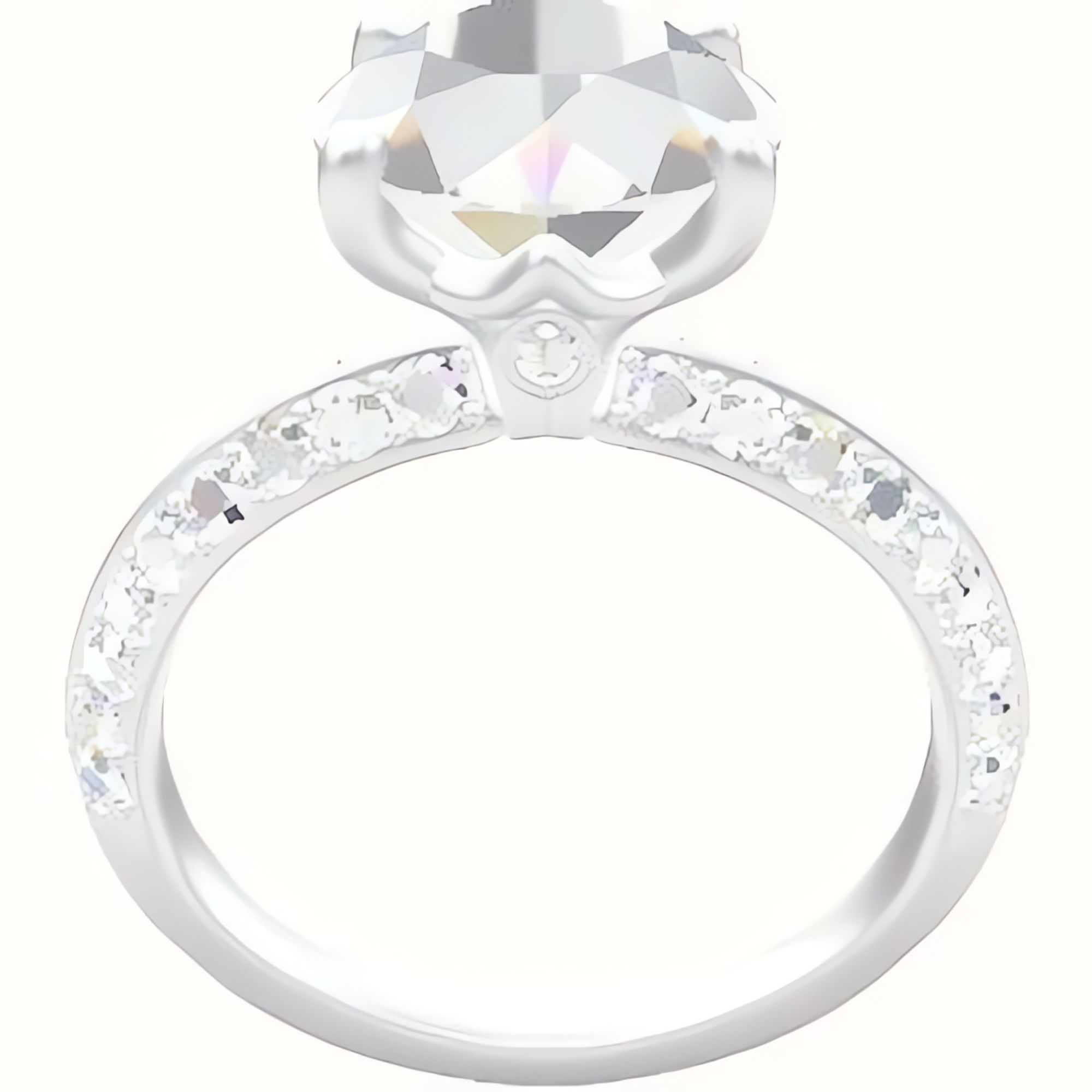 Knife Edge Double Row Pave Engagement Ring With Crown Four Prong w. Surprise Diamond Head