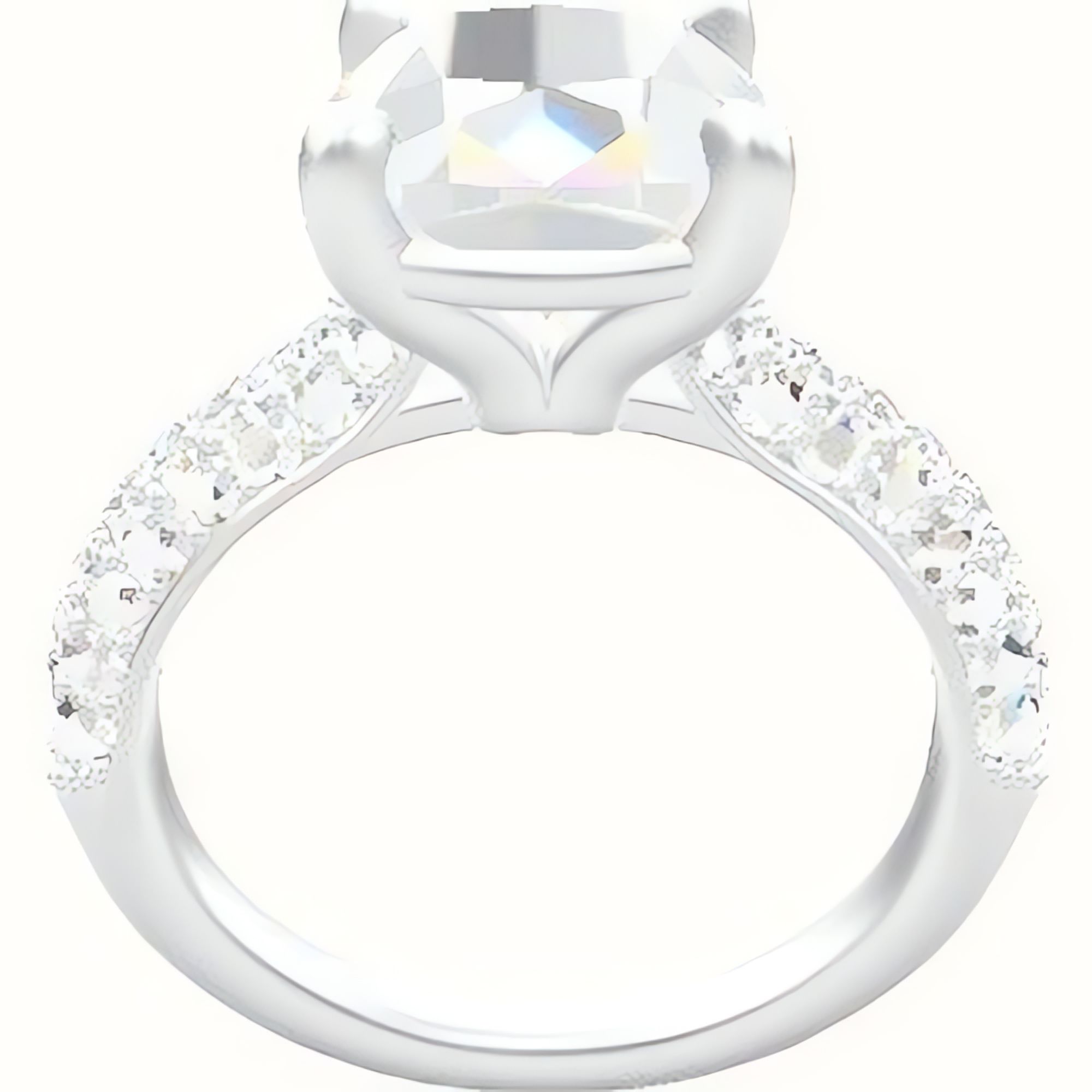 Cathedral Three Row Pave Engagement Ring With Standard Four Prong Head
