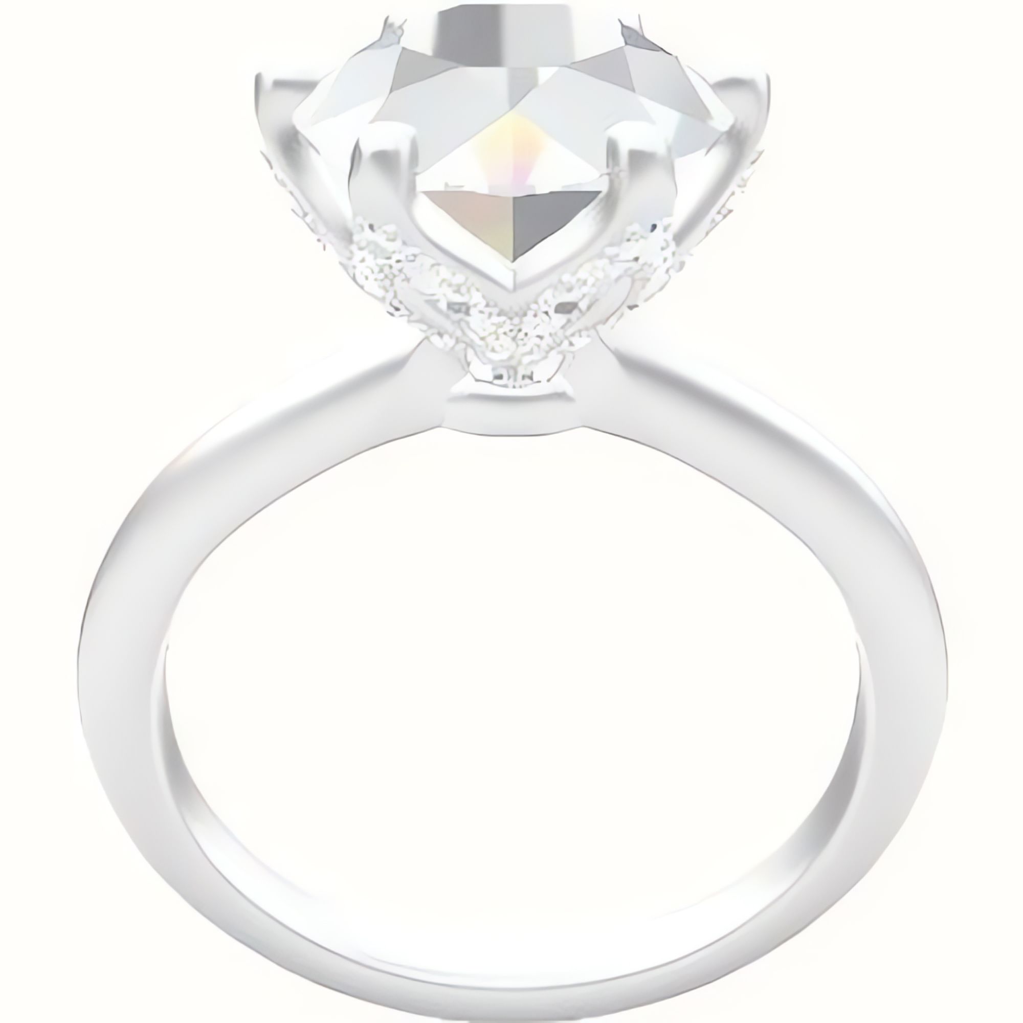 Beveled Solitaire Engagement Ring With Pave Petal Six Prong Head