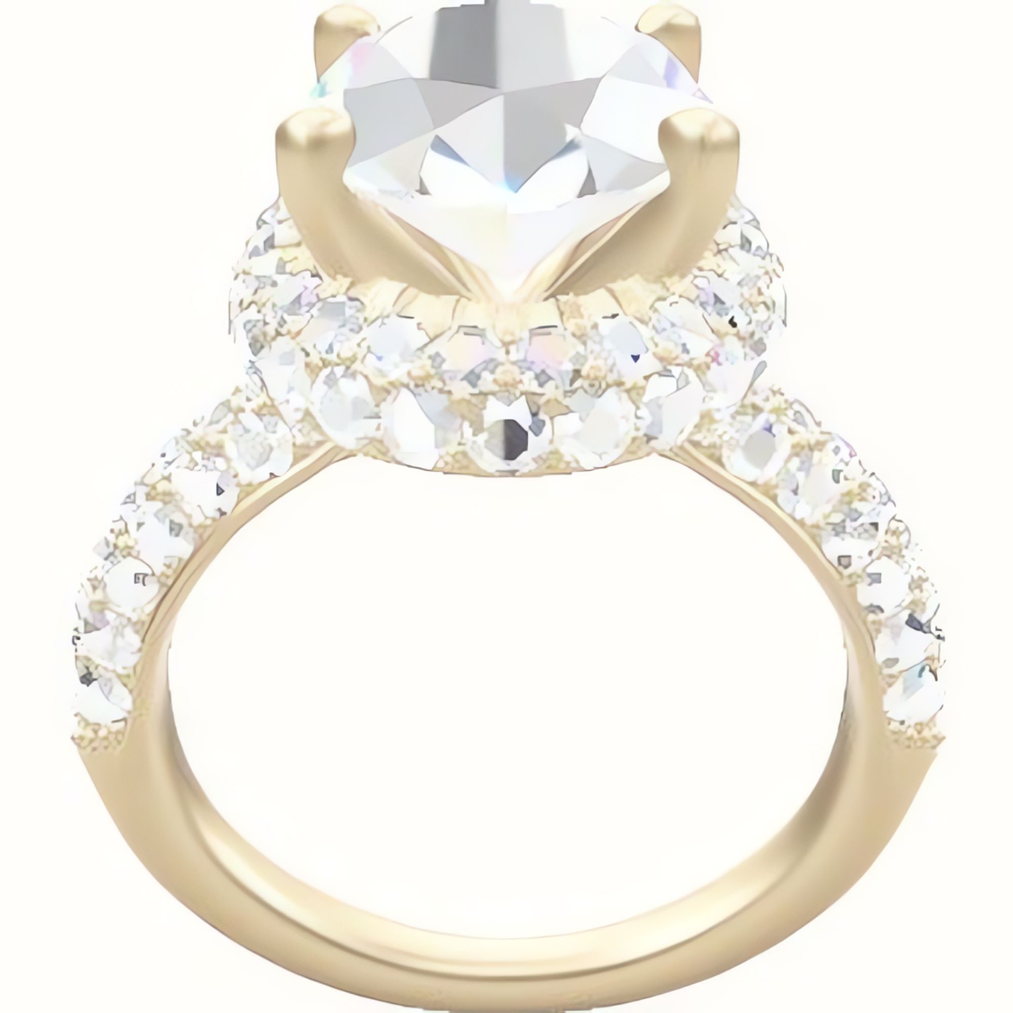 Cathedral Three Row Pave Engagement Ring With High Set Waterfall Halo Head