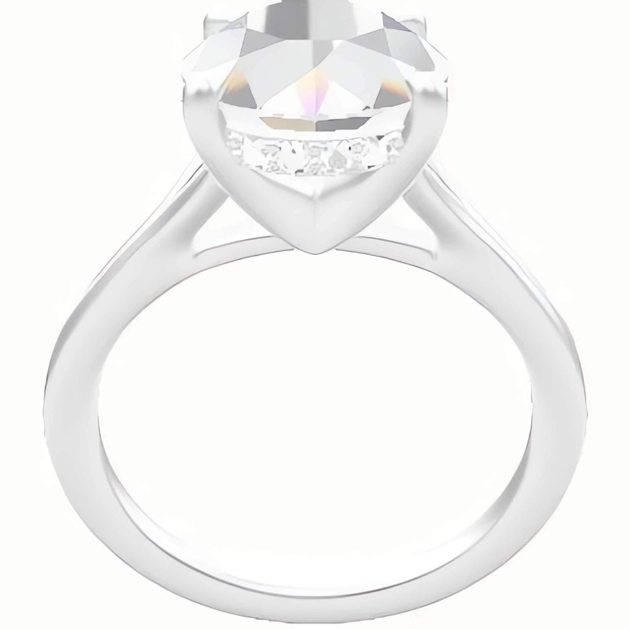 Split Cathedral Engagement Ring With V Prong with Hidden Halo Head