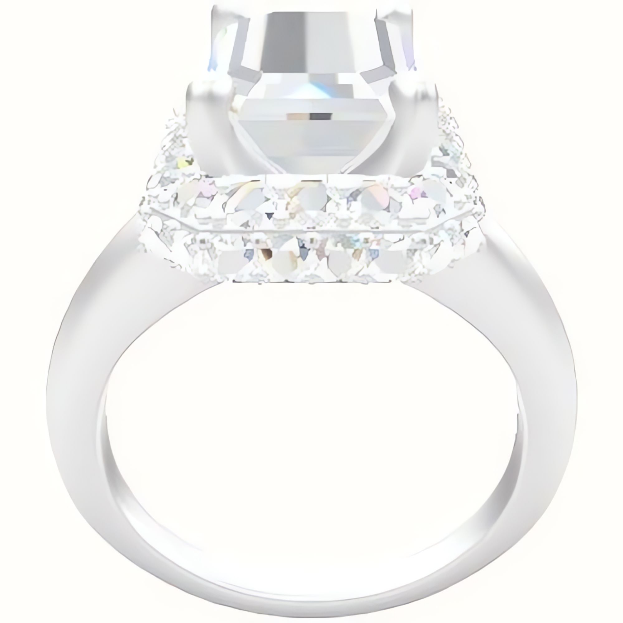Modern Knife Edge Engagement Ring With High Set Waterfall Halo Head