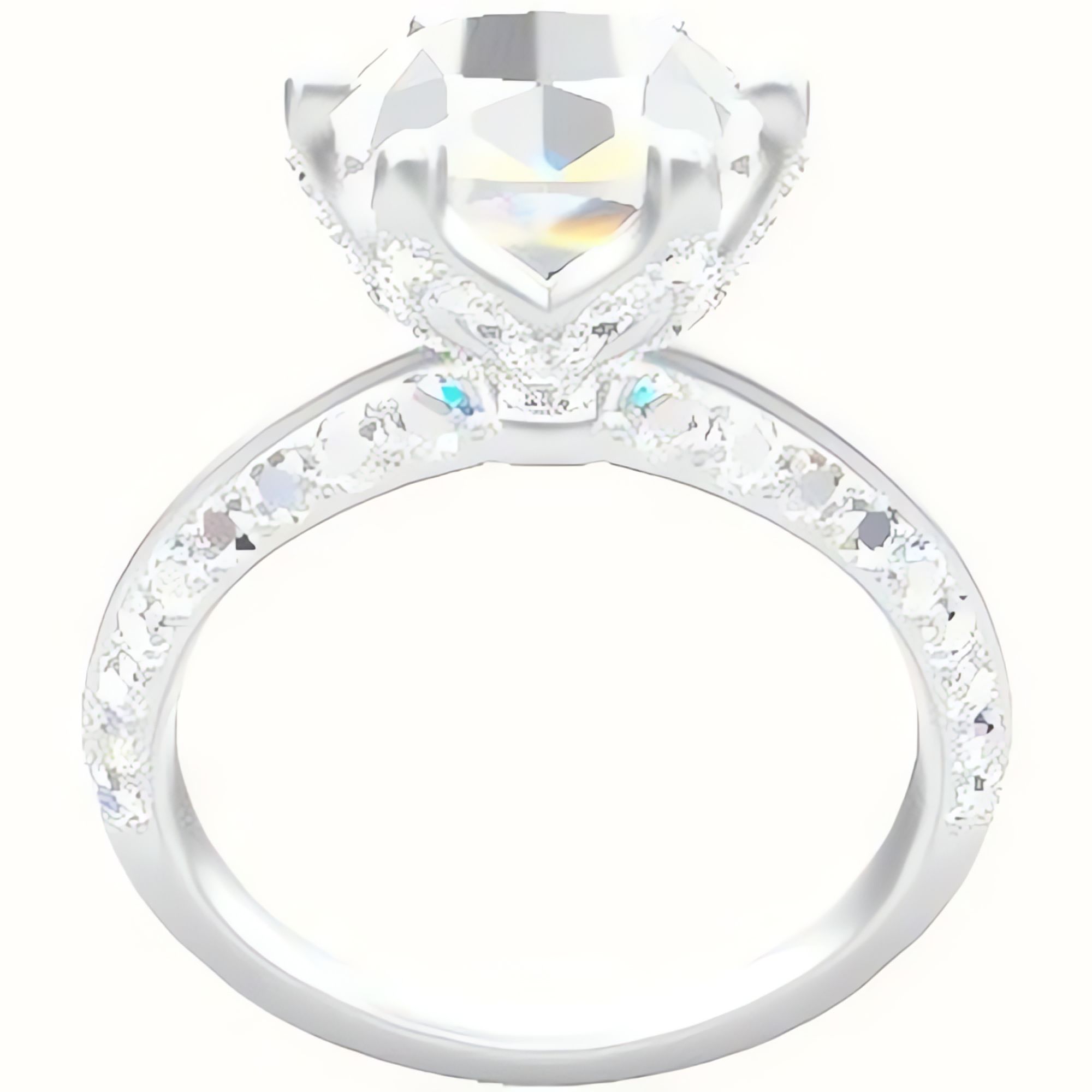Tapered Knife Edge Double Row Pave Engagement Ring With Pave Petal Six Prong Head