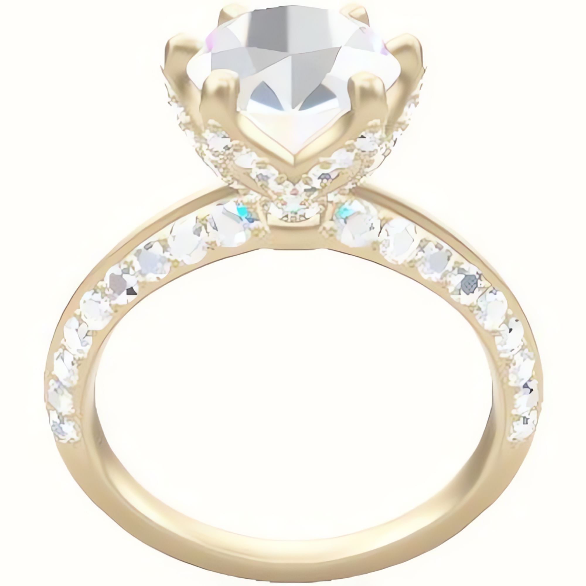Tapered Knife Edge Double Row Pave Engagement Ring With Pave Petal Six Prong Head