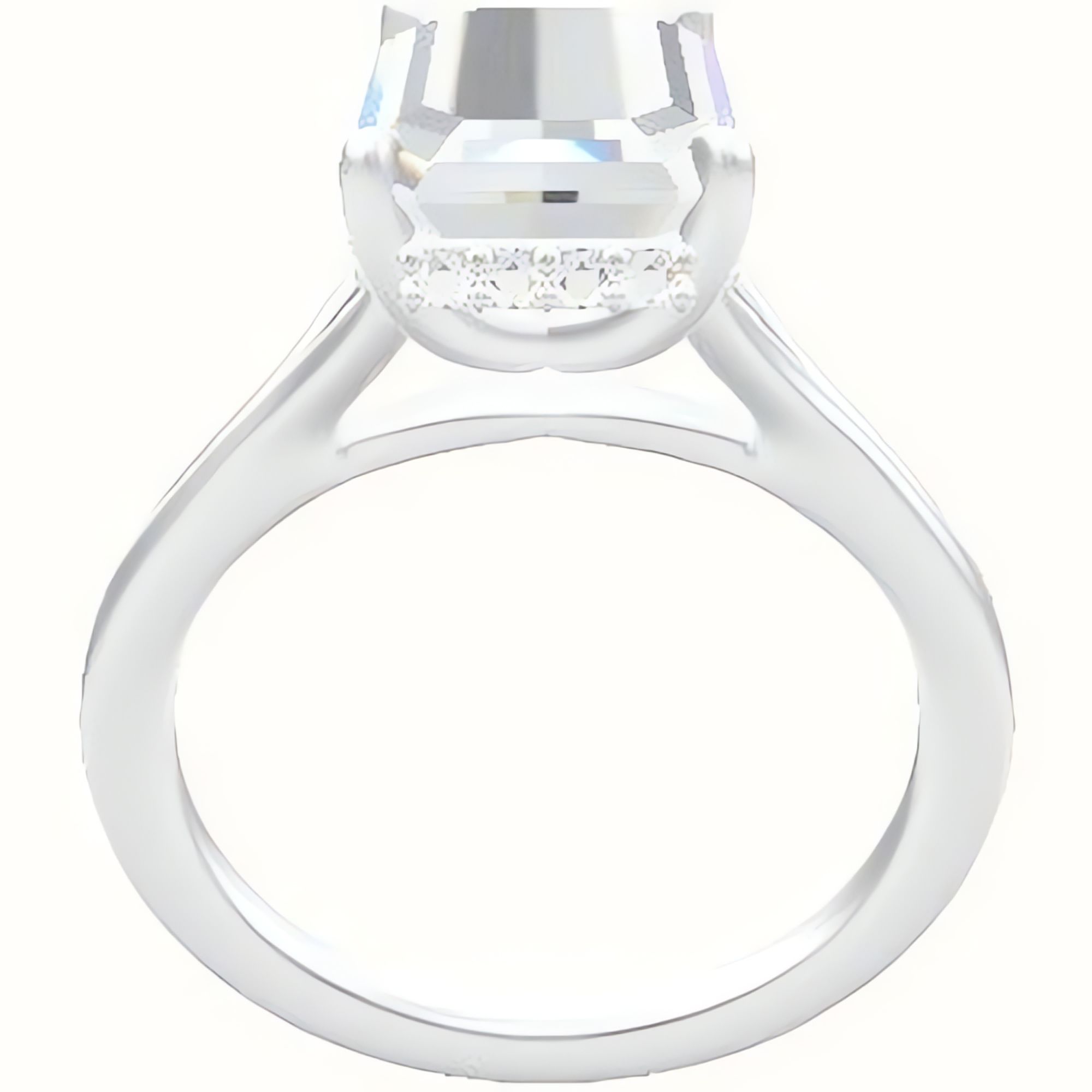 Split Cathedral Engagement Ring With Low Set Pave  Hidden Halo Head
