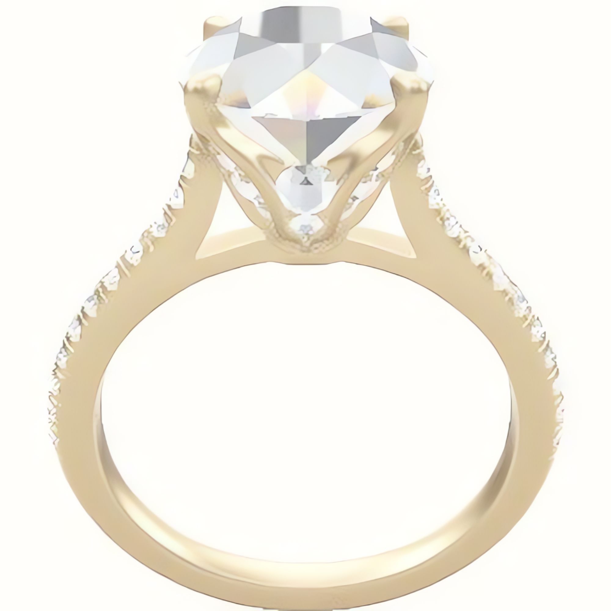 Pave Cathedral Engagement Ring With Pave Tulip Prongs w. Surprise Diamond Head