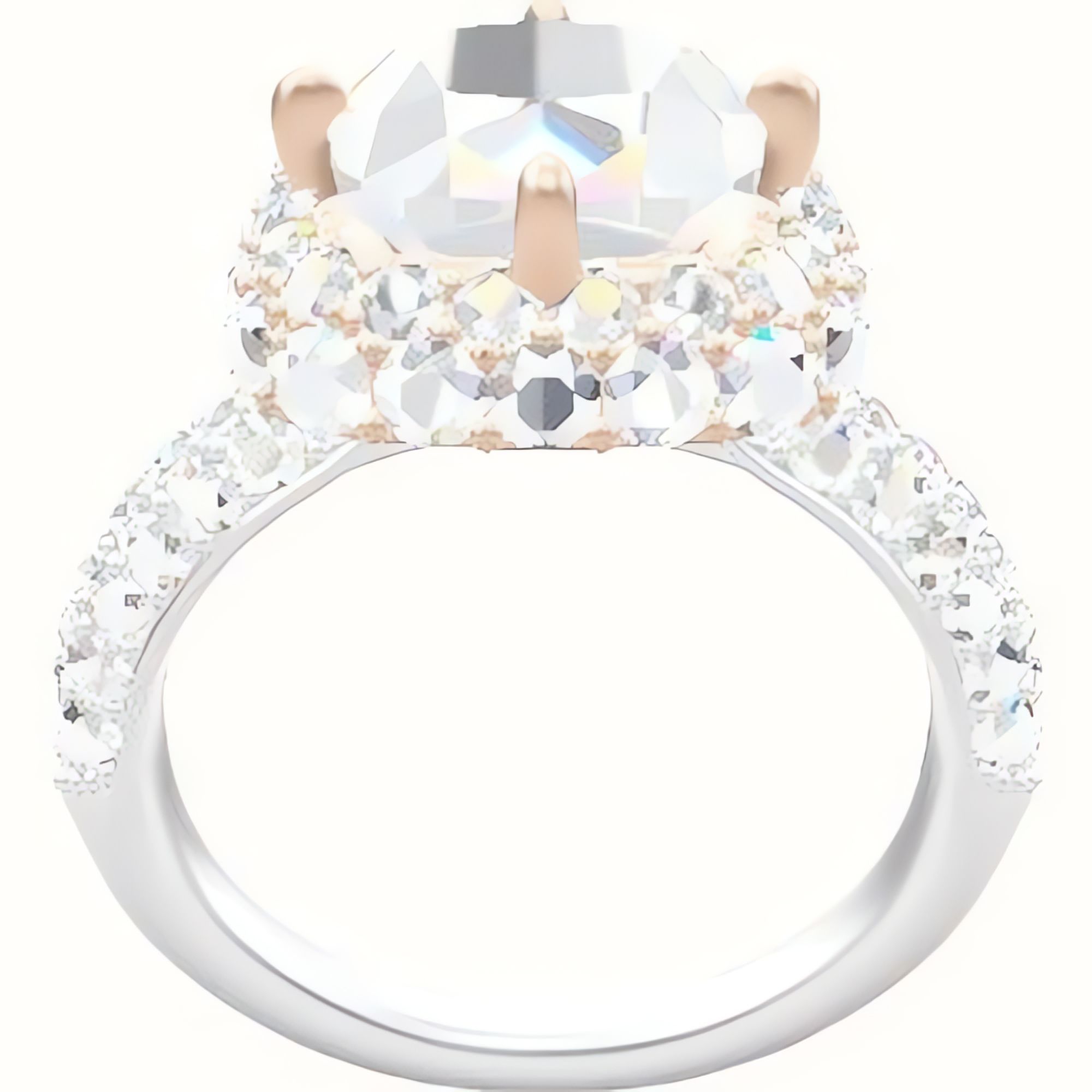 Cathedral Three Row Pave Engagement Ring With Waterfall Halo Head