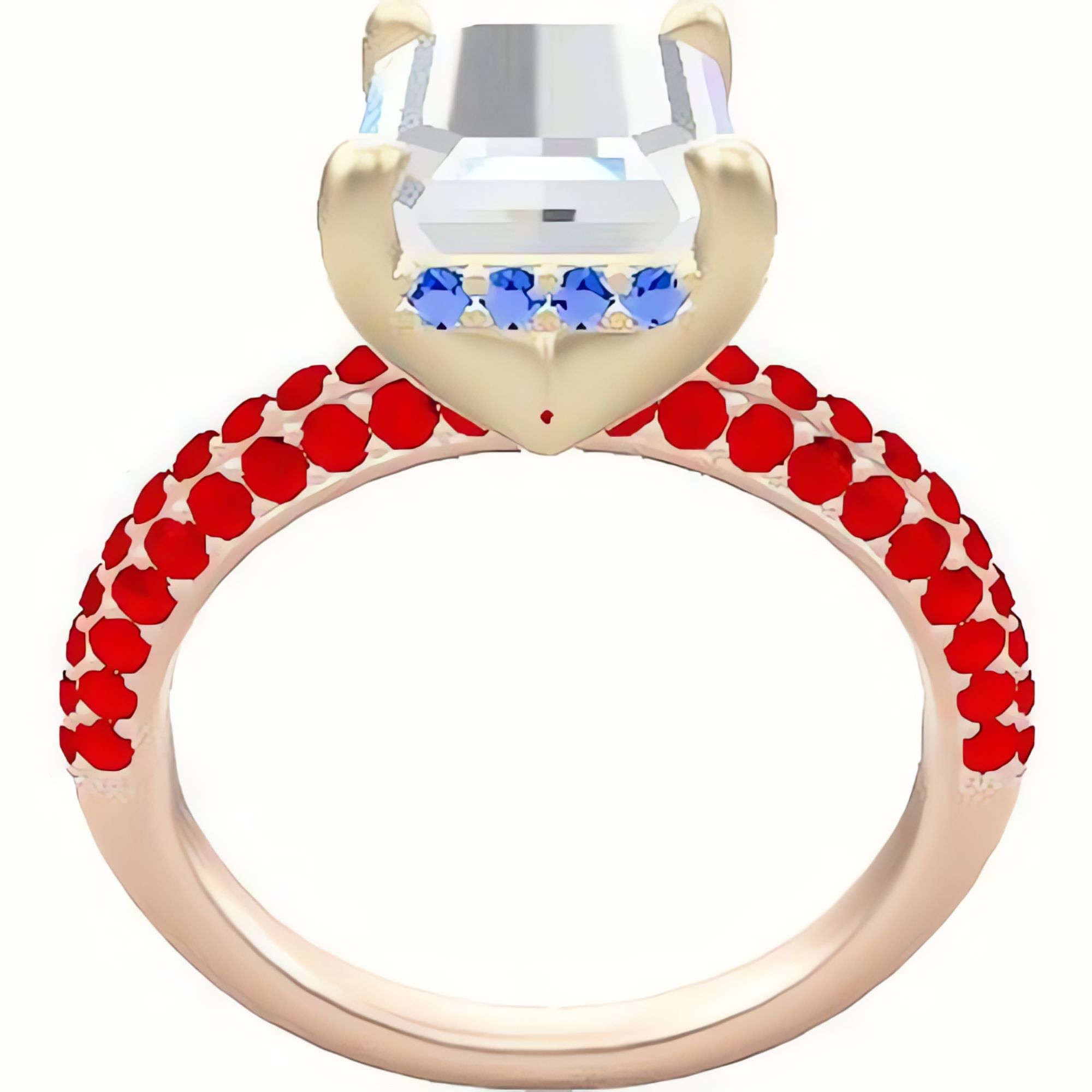 Three Row Pave Engagement Ring With V Prong with Hidden Halo Head