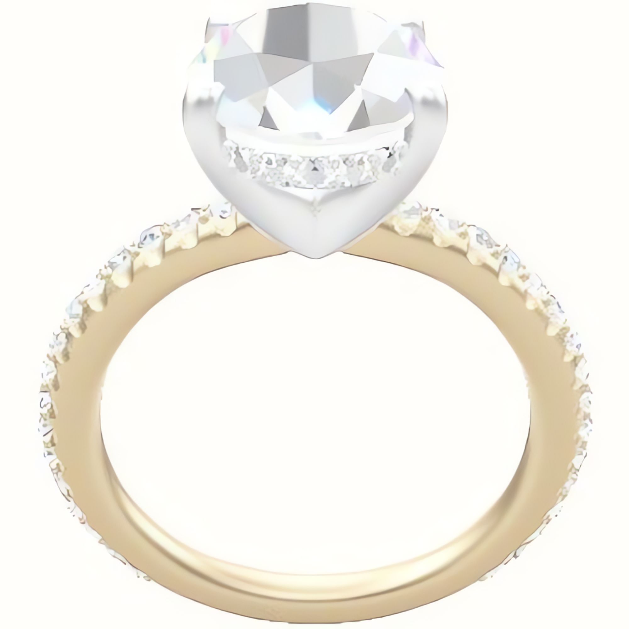 3/4 Pave Engagement Ring With V Prong with Hidden Halo Head