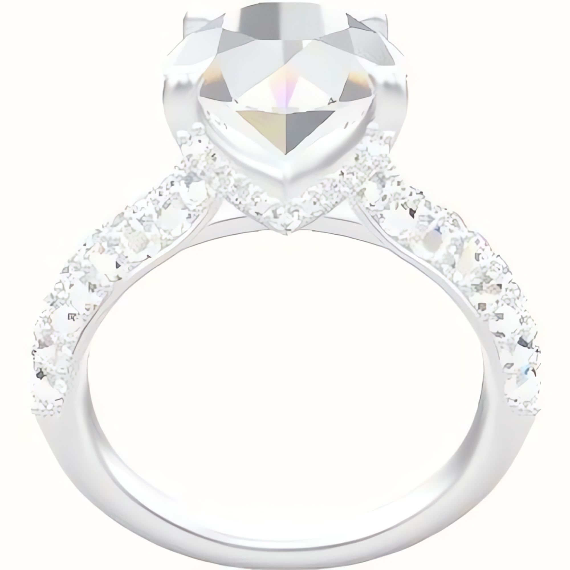 Cathedral Three Row Pave Engagement Ring With Pave V Prong Head