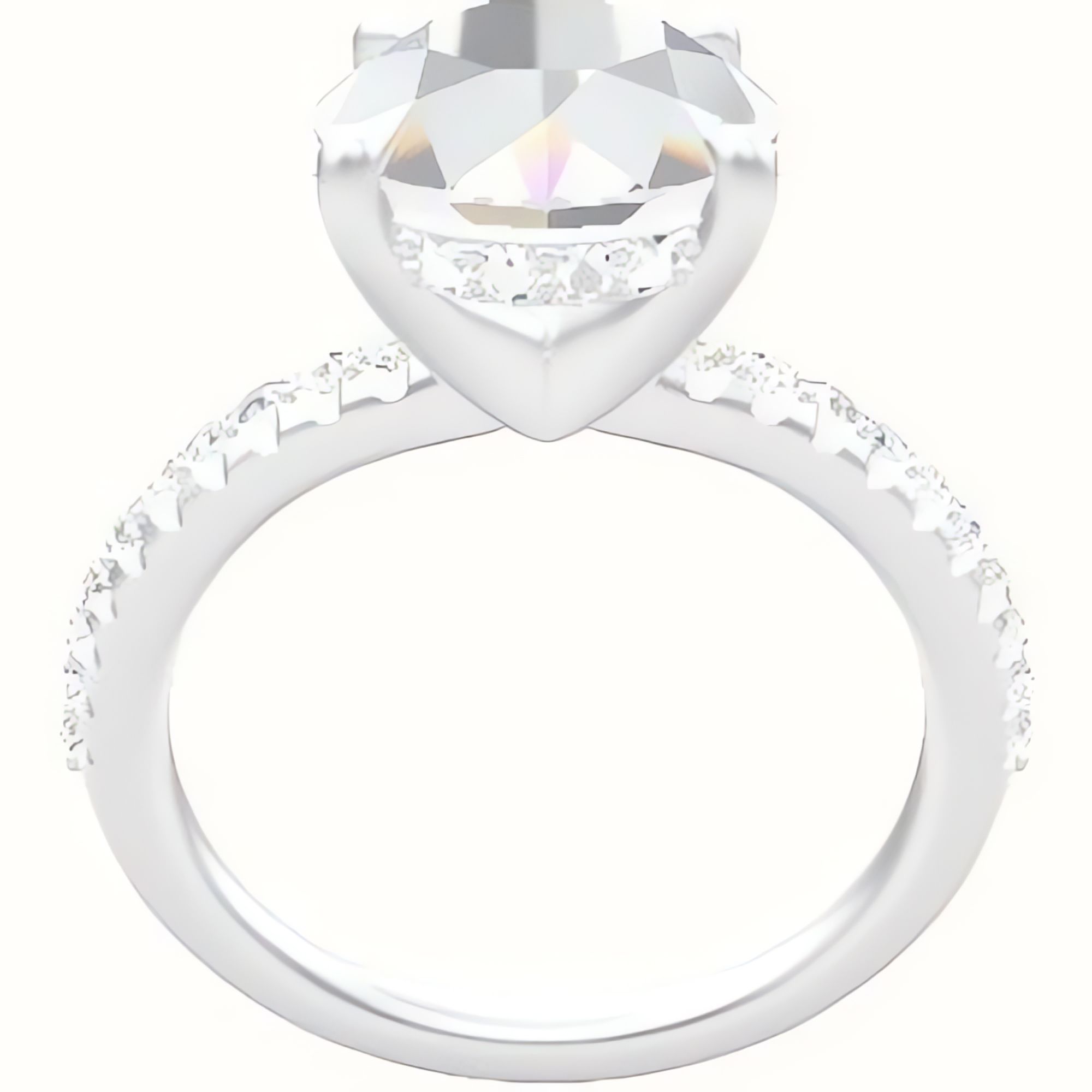 Half Pave Engagement Ring With V Prong with Hidden Halo Head