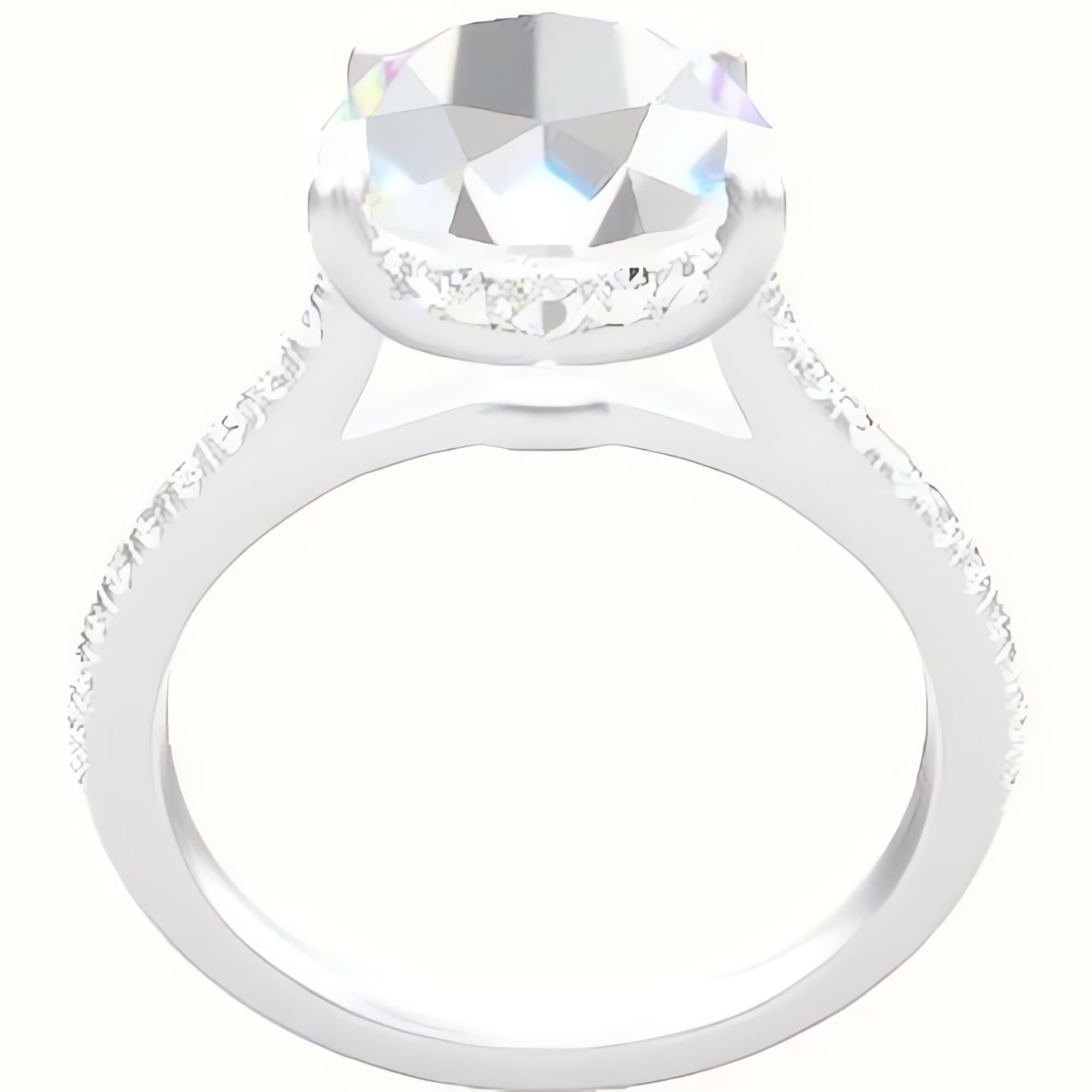 Pave Cathedral Engagement Ring With Low Set Pave  Hidden Halo Head