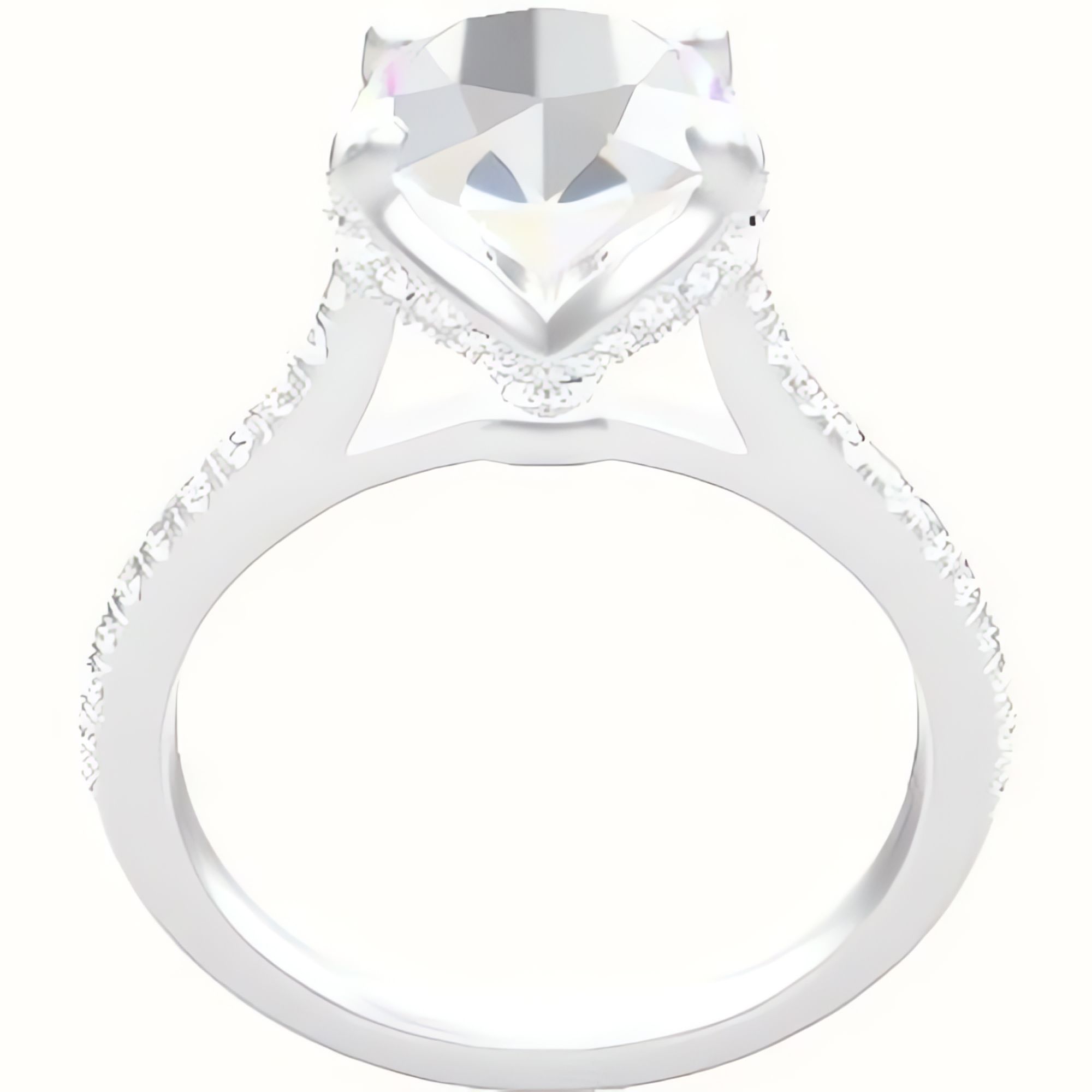 Pave Cathedral Engagement Ring With Pave Petal Four Prong Head
