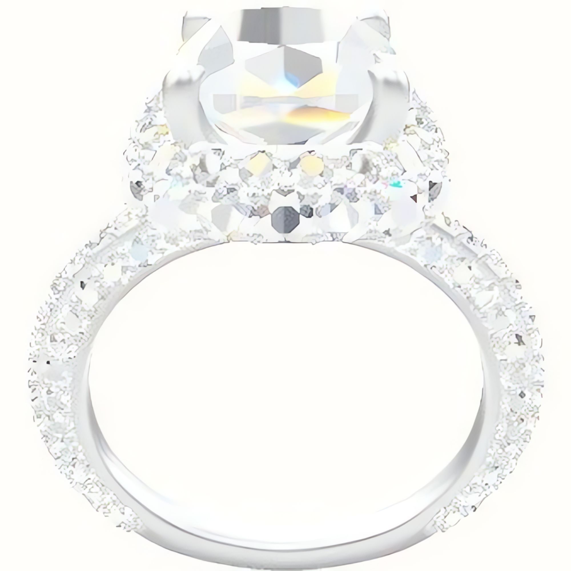 3/4 Three Row Pave Engagement Ring With Low Set Waterfall Halo Head