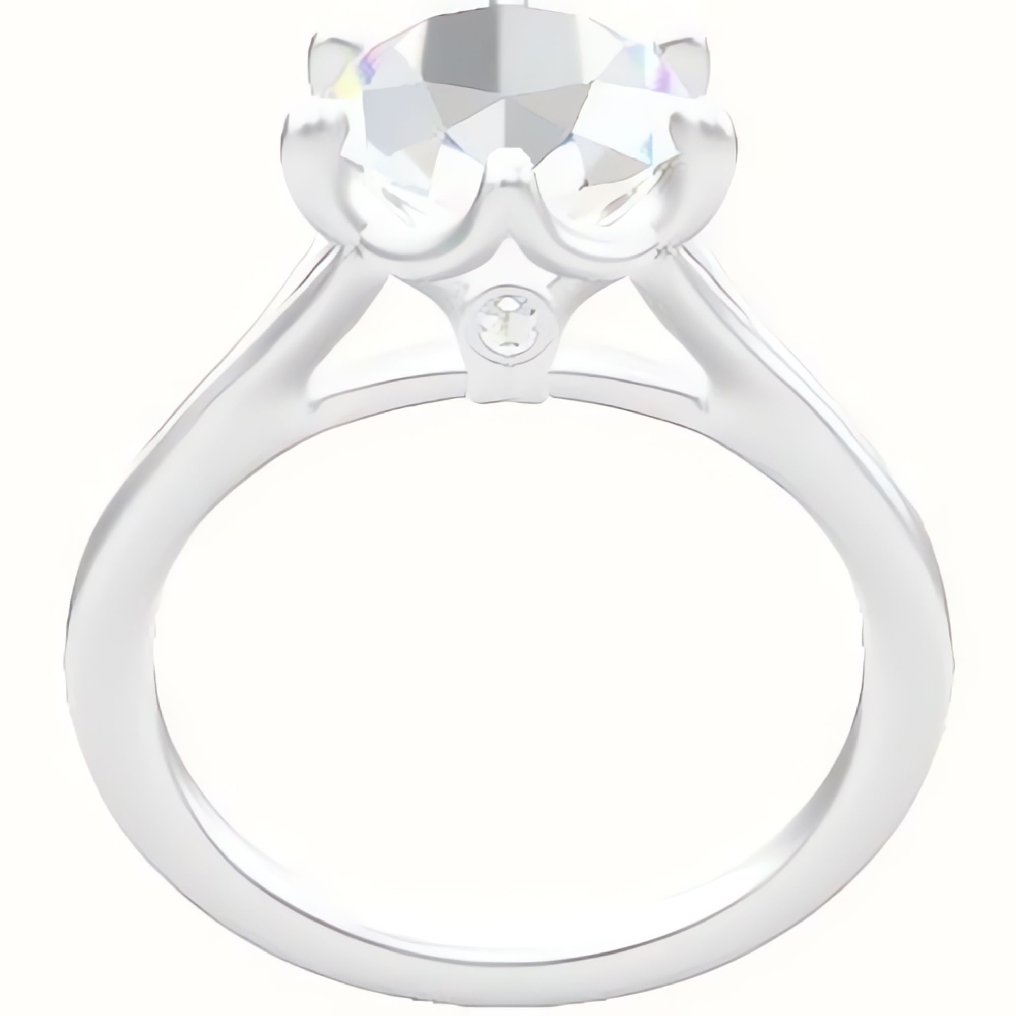 Split Cathedral Engagement Ring With Crown Six Prong w. accent Diamond Head