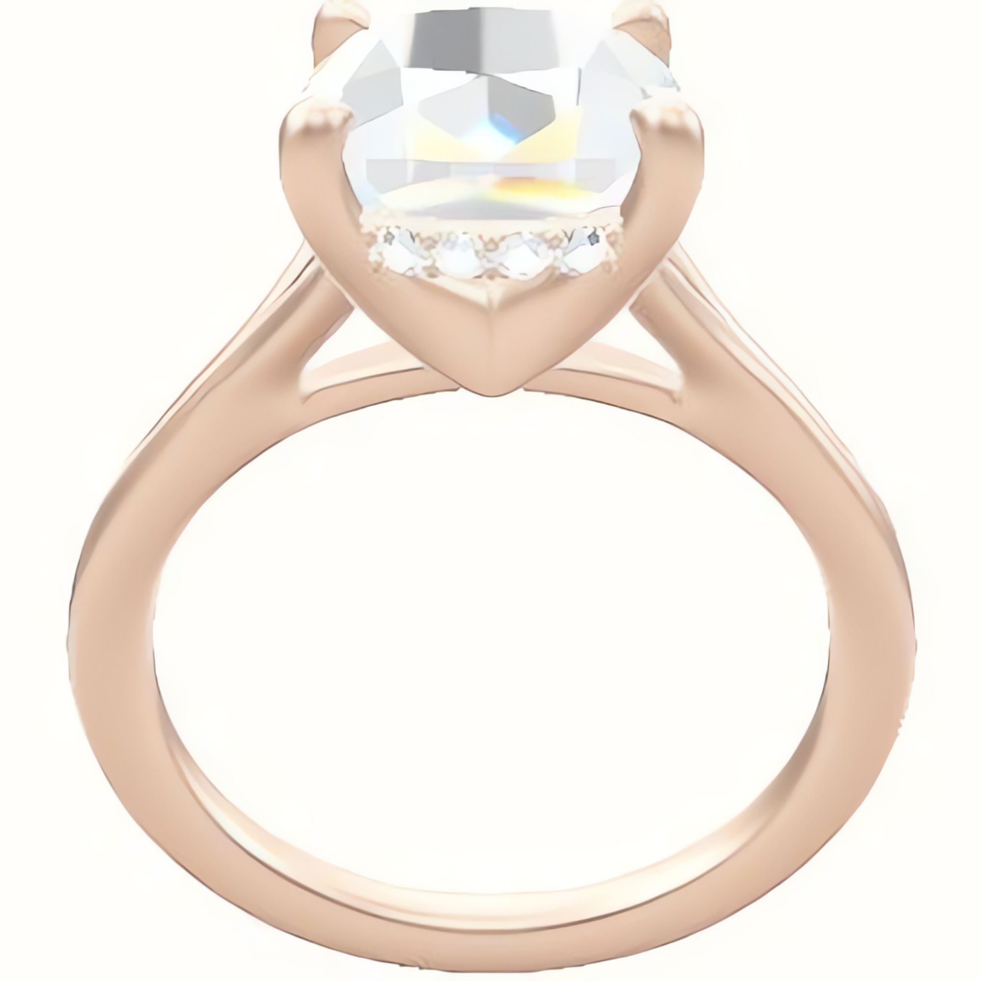 Split Cathedral Engagement Ring With V Prong with Hidden Halo Head