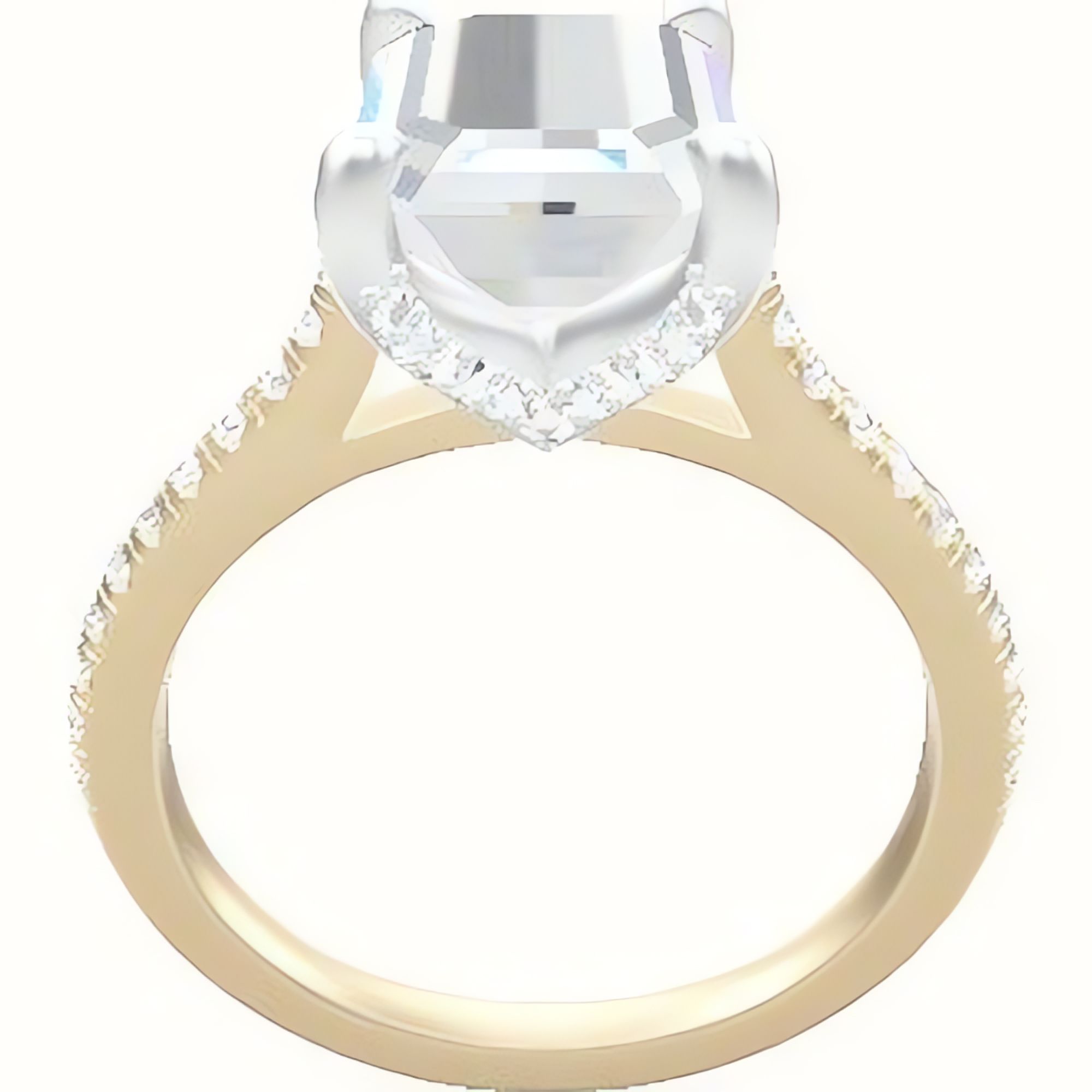 Pave Cathedral Engagement Ring With Pave V Prong Head