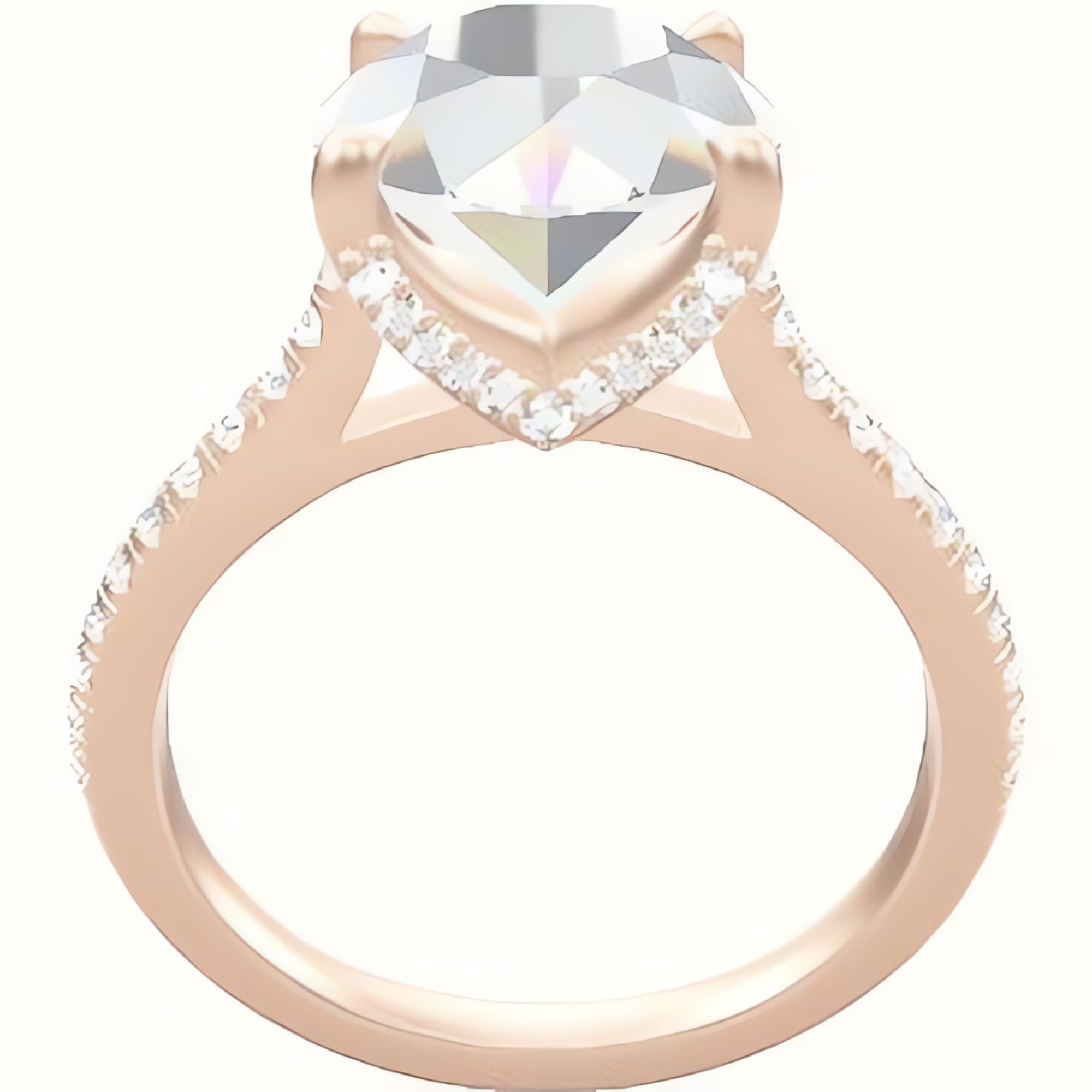 Pave Cathedral Engagement Ring With Pave V Prong Head