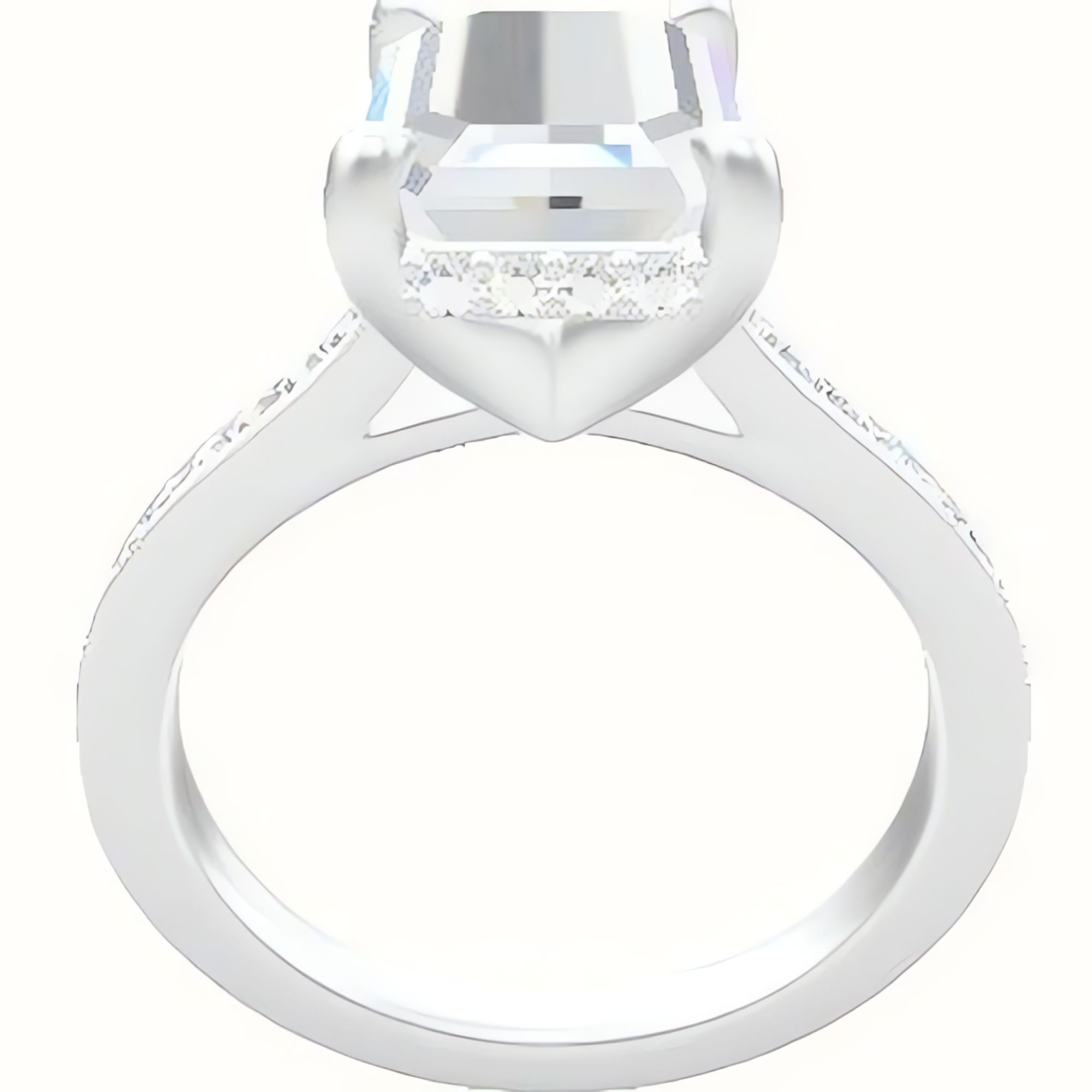 Tapered Channel Set Engagement Ring With V Prong with Hidden Halo Head