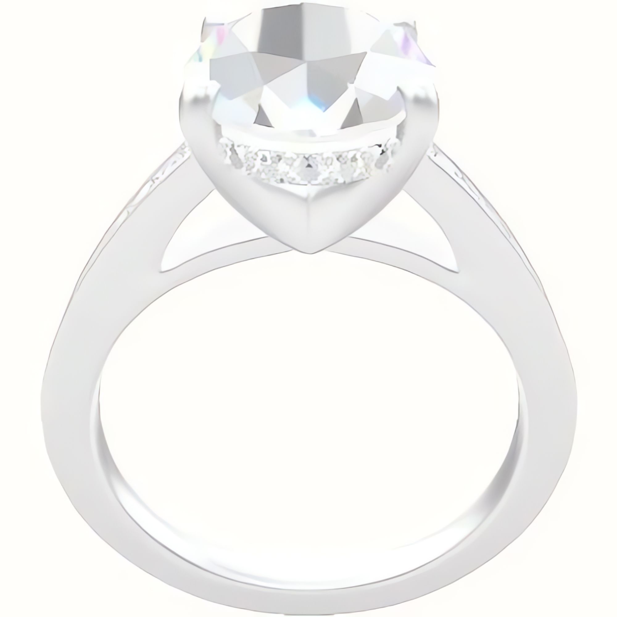 Micropave Cathedral Engagement Ring With V Prong with Hidden Halo Head